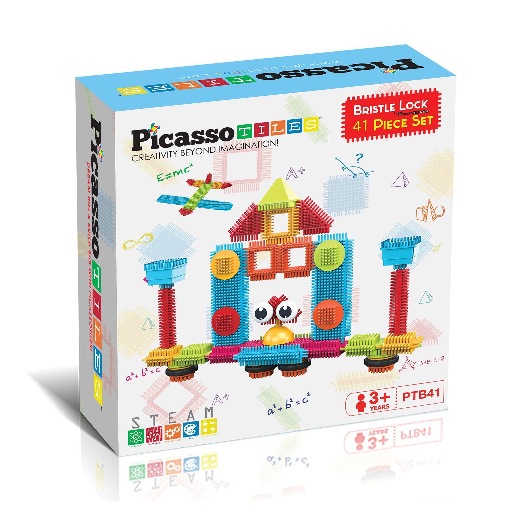 Picasso Tiles  
Creativity Beyond Imagination!  

Bristle Lock  
41 Piece Set  

E=mc²  

a² + b² = c²  

STEAM  

3+ Years  
PTB41