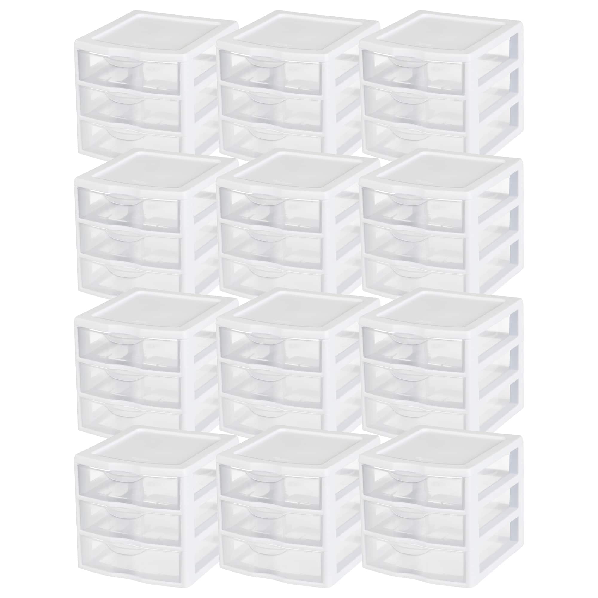Sterilite - ClearView Plastic Small 3 Drawer Desktop Storage Unit, White, 12 Pack