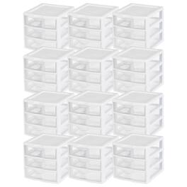 Sterilite - ClearView Plastic Small 3 Drawer Desktop Storage Unit, White, 12 Pack