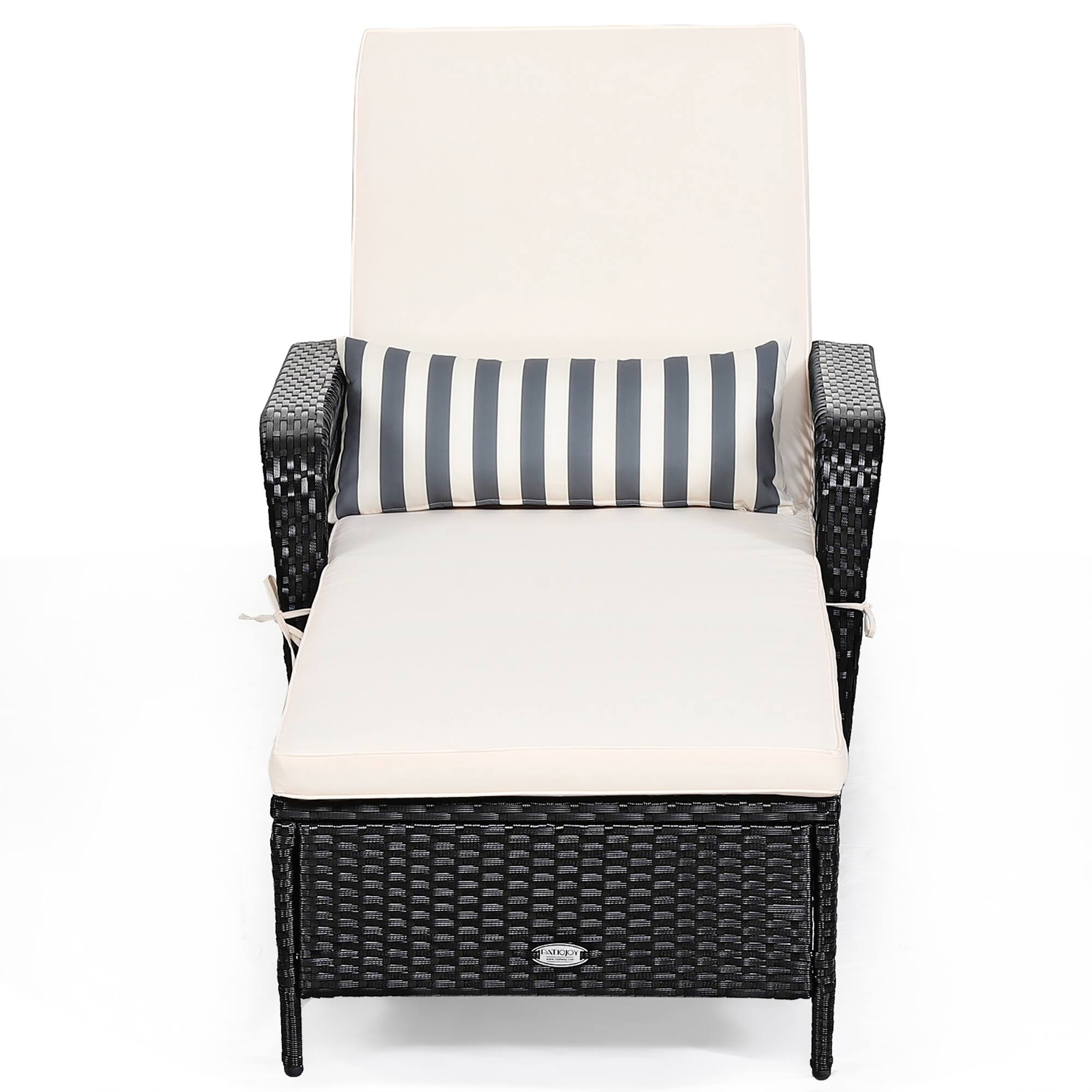 Angle. Costway - PE Rattan Chaise Lounge Chair Armrest Recliner Adjustable Pillow - Black, Off white.
