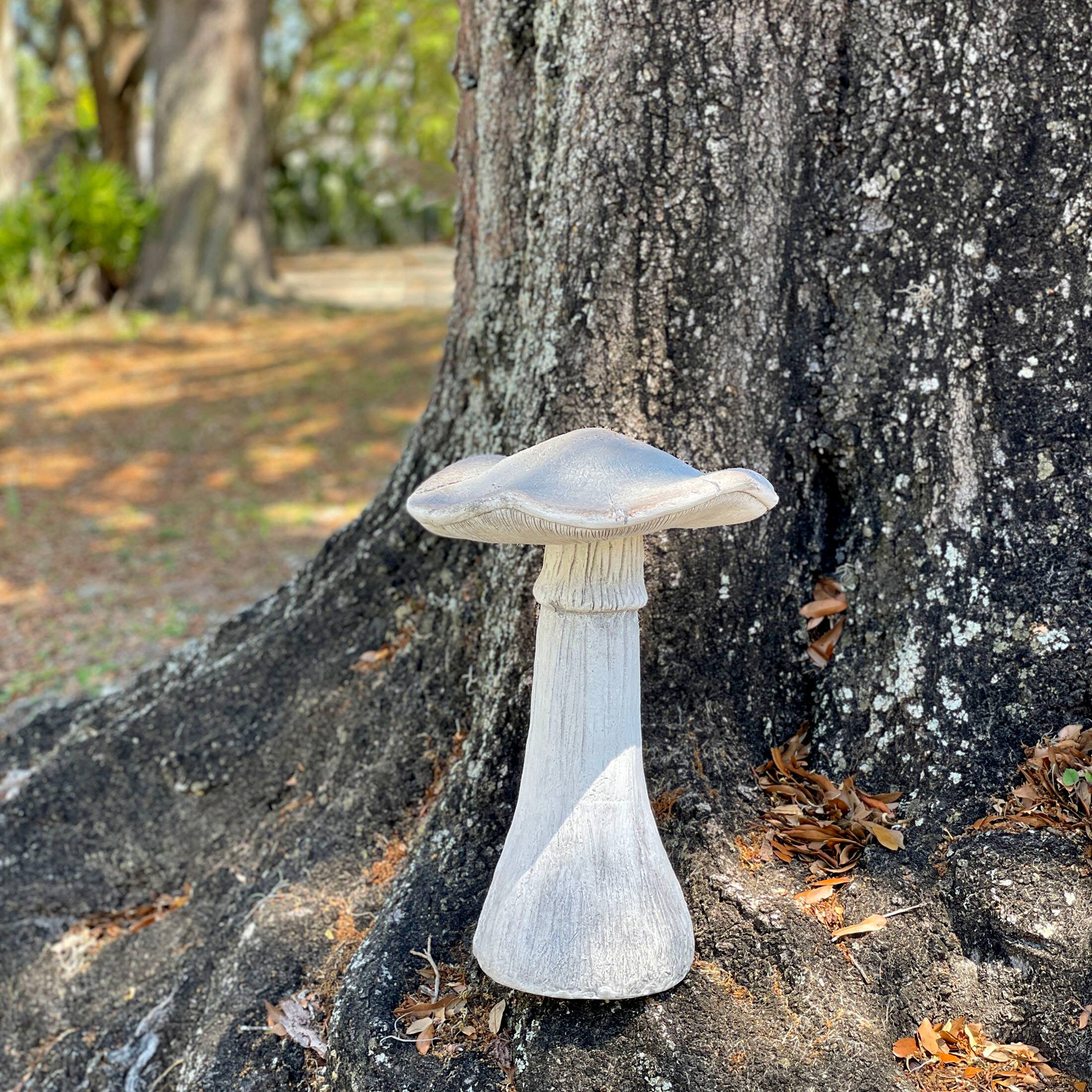 Alt View 4. Zeckos - Mushroom Statue 17" High, Outdoor Indoor Magnesium Oxide Garden Decor - Grey.