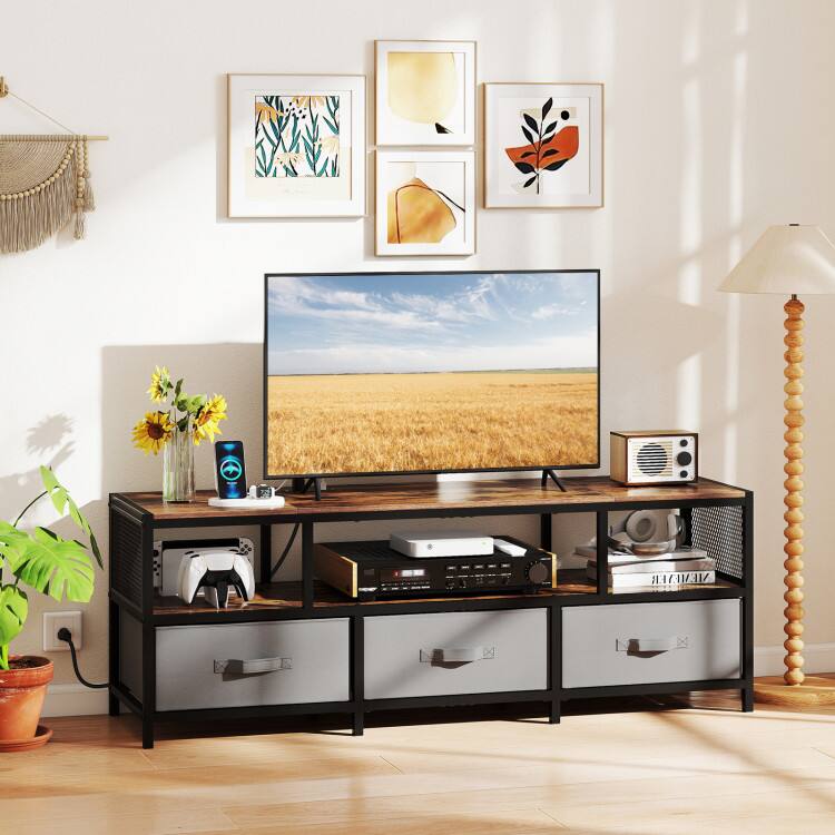 Left. SlickBlue - TV Stand with Power Outlets and USB Charging Ports, Modern Media Console - Rustic Brown.