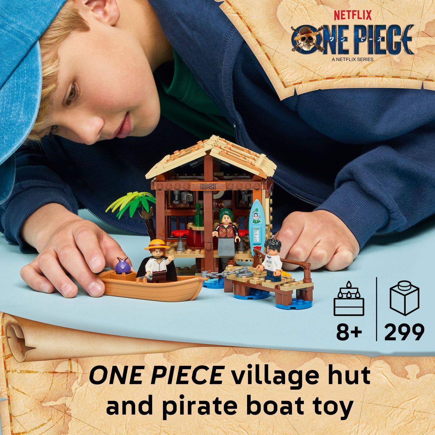 NETFLIX ONE PIECE A NETFLIX SERIES 8+ 299 ONE PIECE village hut and pirate boat toy