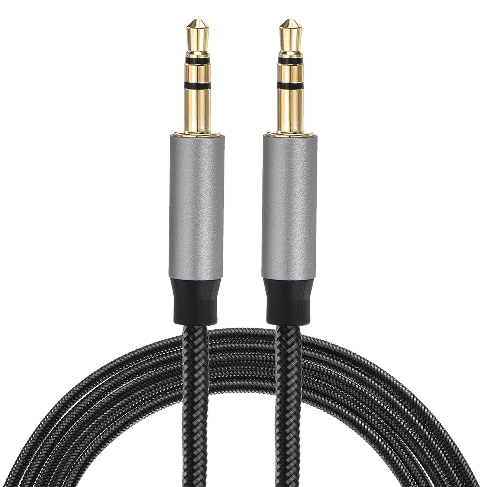 Unique Bargains - AUX Cable, 3.5mm Nylon Braided Male to Male Audio Cord, for Headphone Speaker Car Stereo Computer - Gray