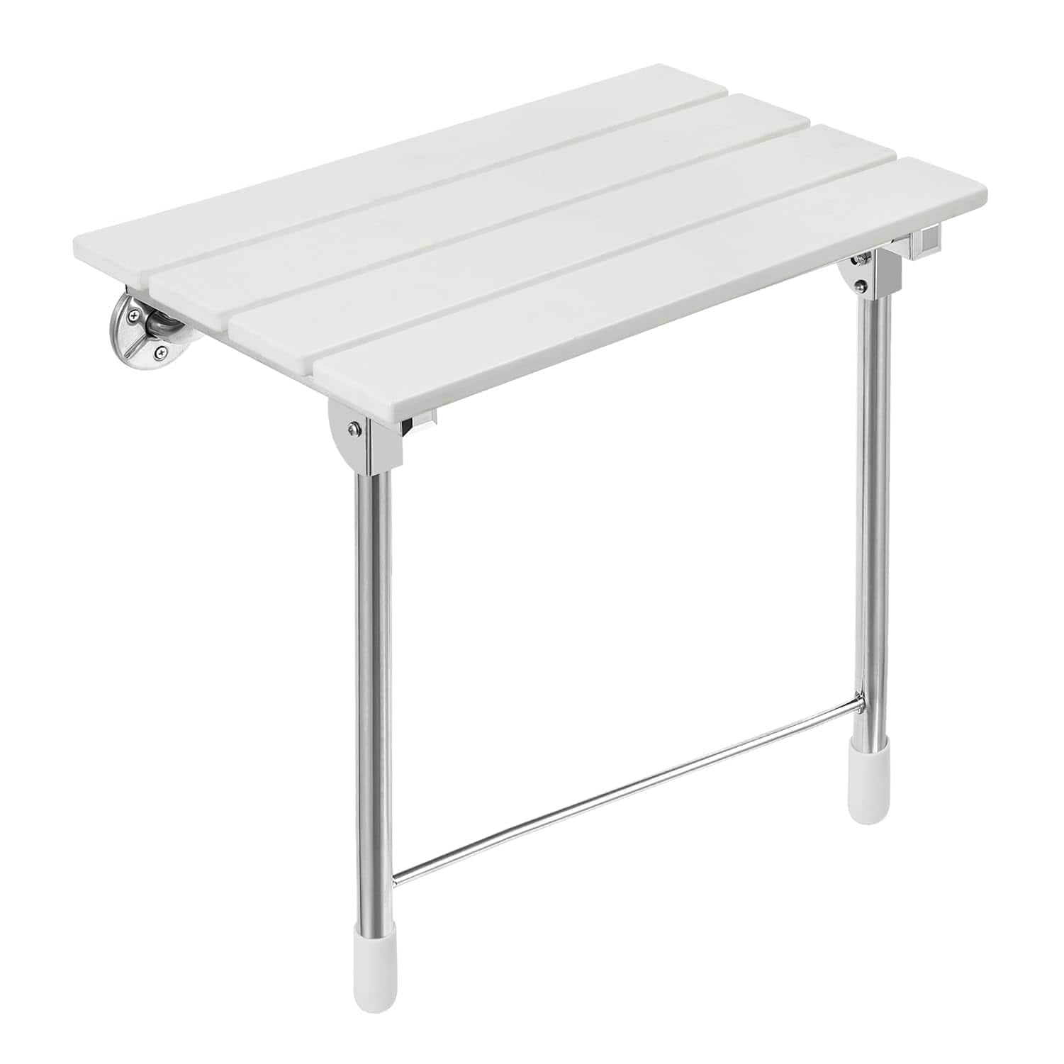 JETRANSPORT - Folding Shower Seat Wall Mounted Bathroom Bathtub Safety Stool Chair Solid Wood With Support Load Of 350 Lbs - Fixed Height Plus WPC