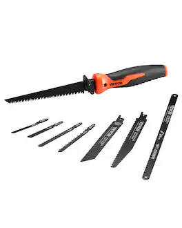 VEVOR - Jab Saw,6 in Keyhole Saw with Soft Grip Handle,8-In-1 Multi-Blades Drywall Jab Saw,Sharp - Black