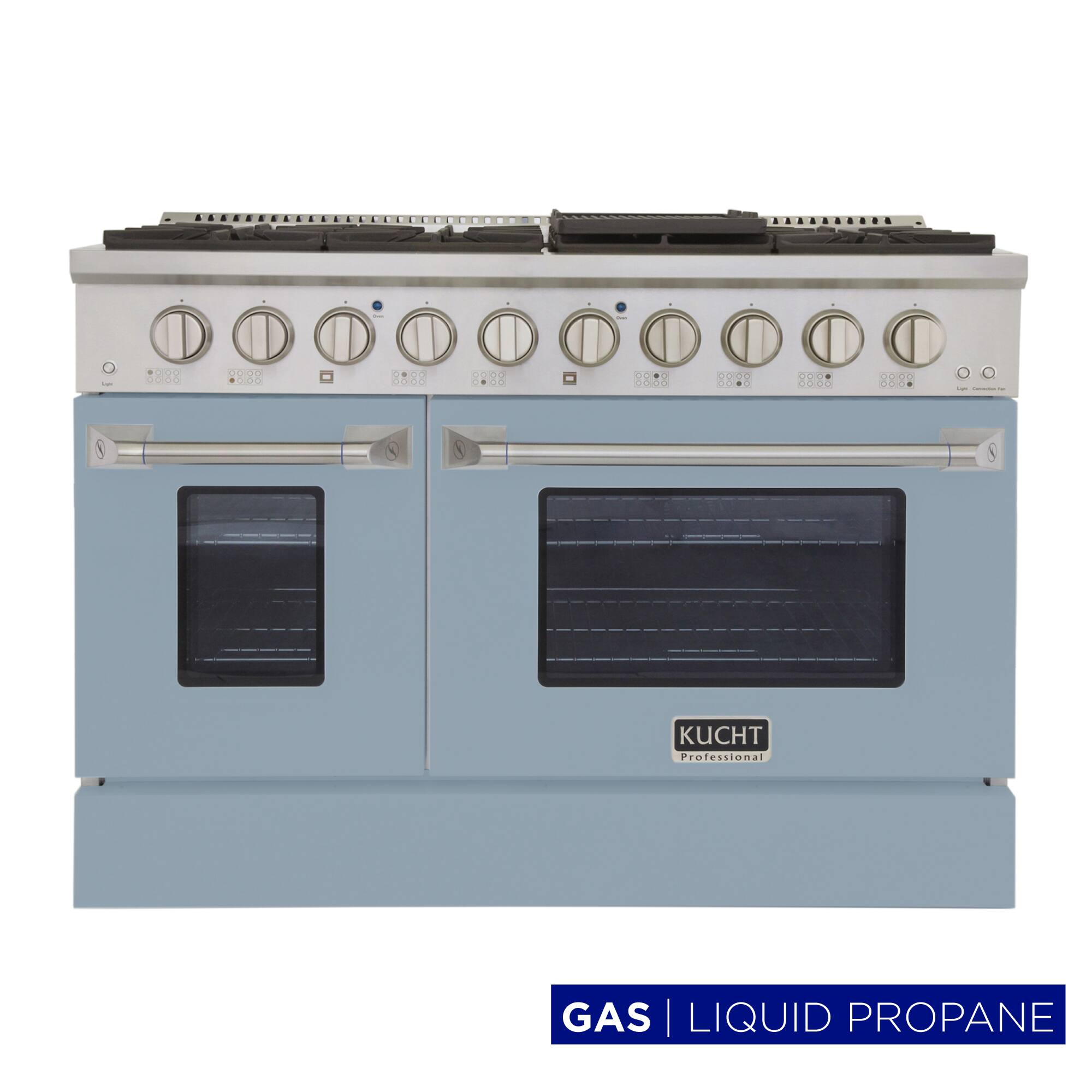 Kucht - 48 in. 6.7 cu. ft. Propane Gas Range with Sealed Burners and Two Ovens - One Convection - in Light Blue - Light Blue