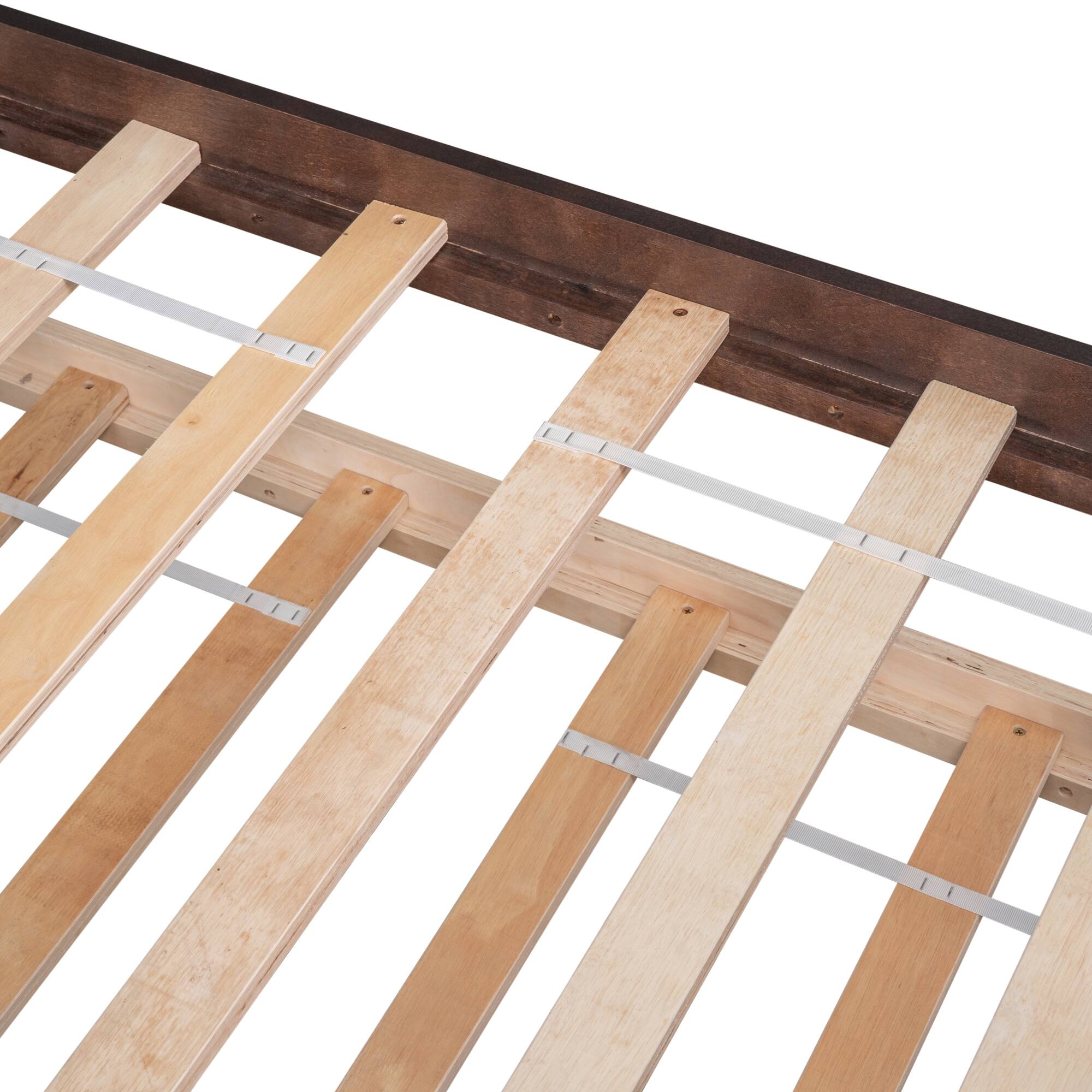 Left. GOODSILO - Space-Saving Twin Platform Bed Frame with Pull-Out Trundle and Headboard for Compact Living Areas - Espresso.