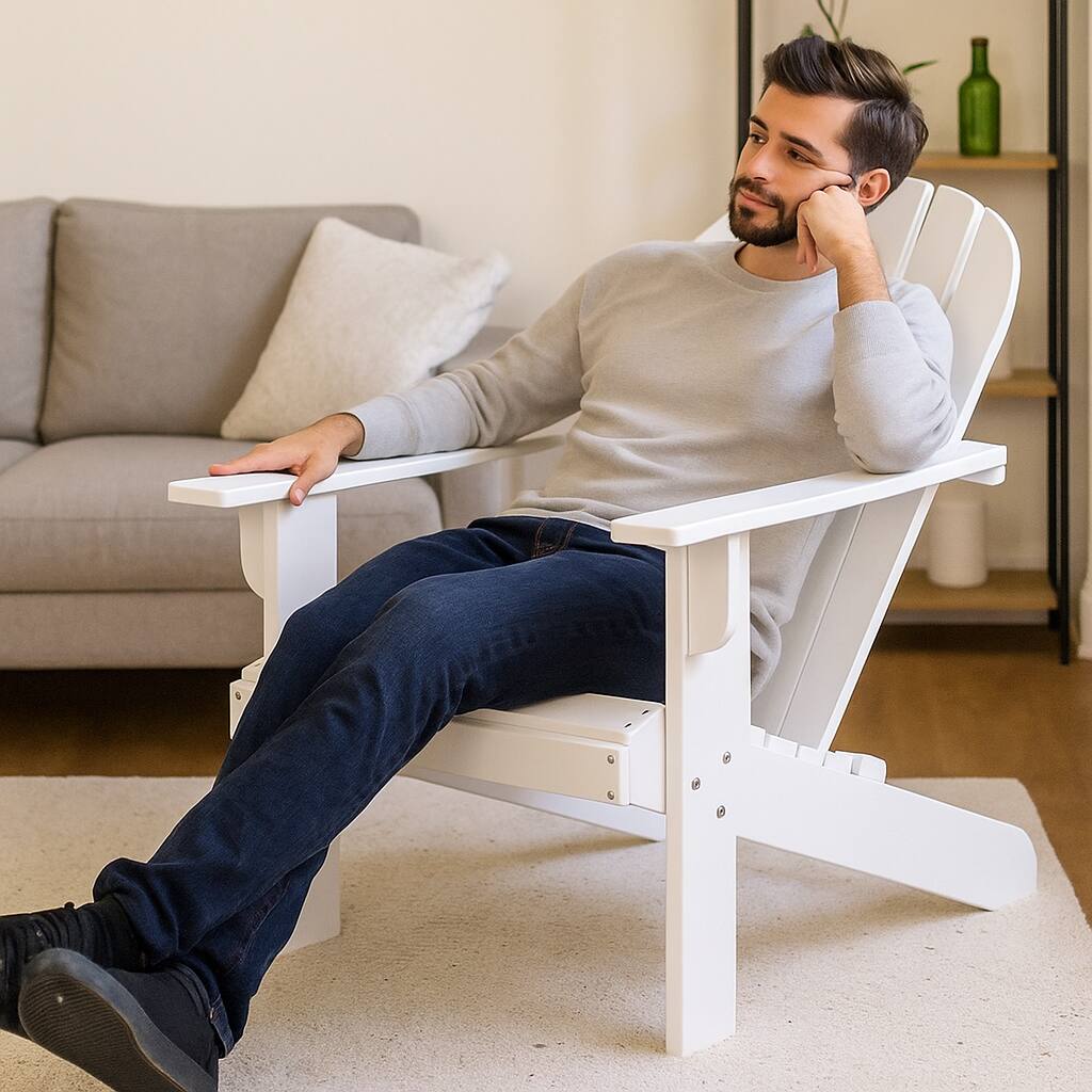 Angle. Hivvago - Acacia Wood Deck Chair with Relaxed Seating Angle - White.