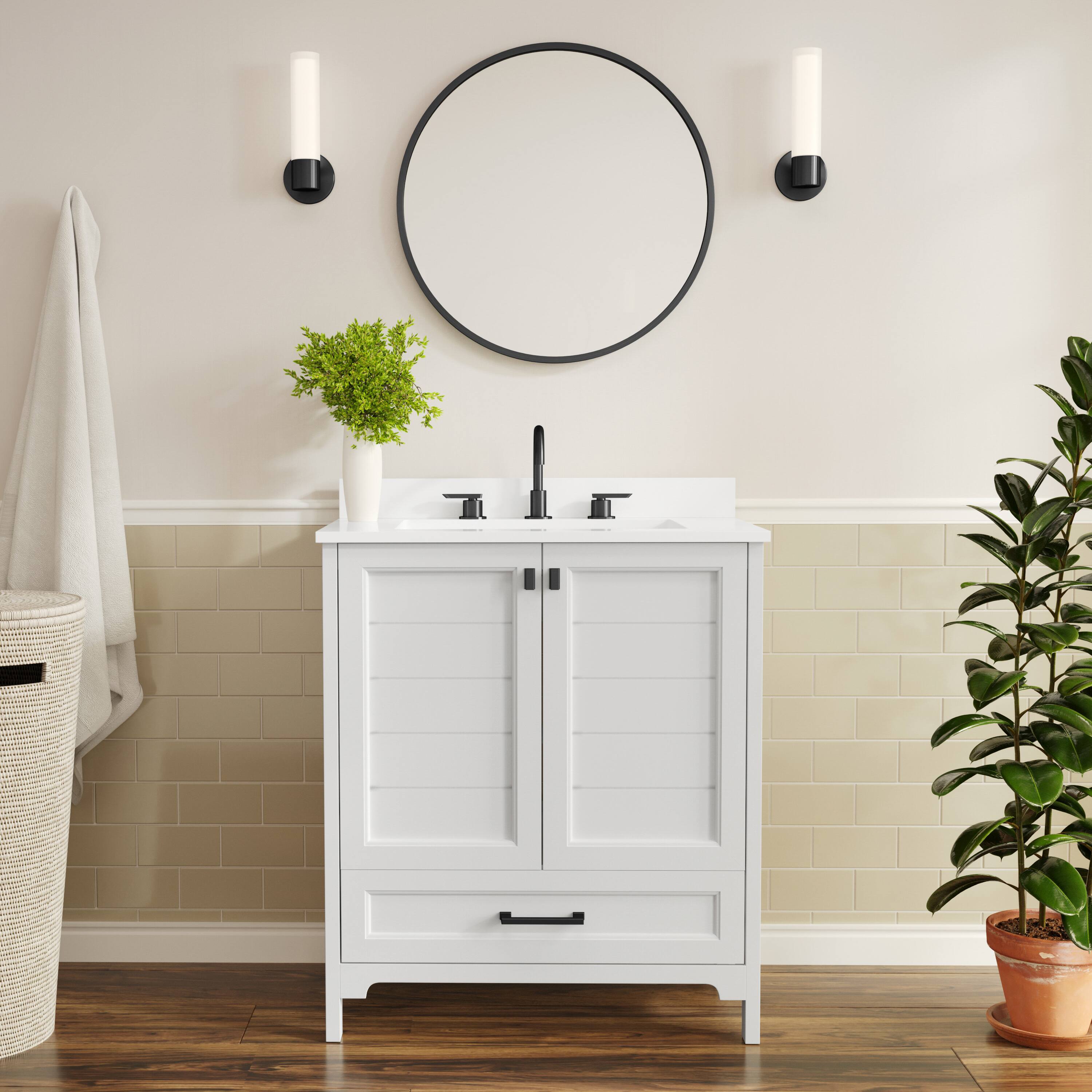 Alt View 1. Flash Furniture - Haven 30" Bathroom Vanity with Sink, Storage Cabinet with Black Hardware, Soft Close Doors and Bottom Drawer, Carrara Ma - White.