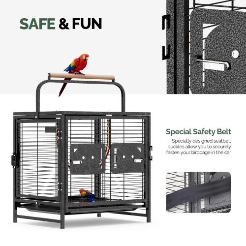 SAFE & FUN

Special Safety Belt
Specially designed seatbelt buckles allow you to securely fasten your birdcage in the car