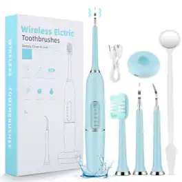 Cluzine - 8‑in‑1 Teeth Whitening Kit 4 Modes Electric Toothbrush Dental Scaler Wireless Charging - Blue