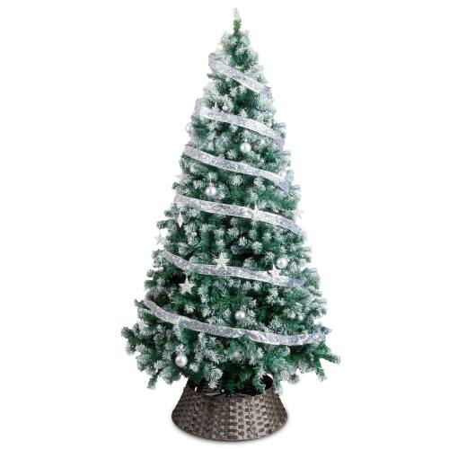 Front. Winado - 7.5 FT Artificial Snow Tipped Christmas Tree with 350 Lights Ornaments for Indoor / Outdoor Holiday Decoration - Green with Snowy Tips.
