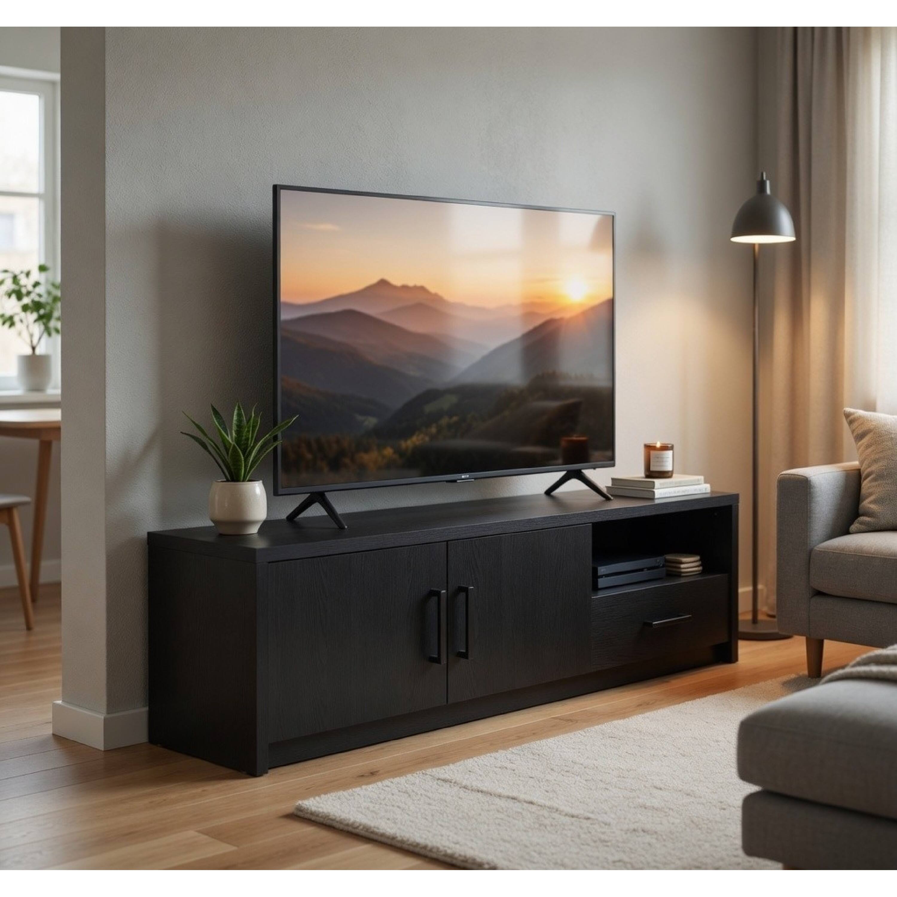 Alt View 8. Manhattan Lane - Marge TV Stand Media Console, 2 Doors and Drawer, Black Wood 70 Inch - Black.