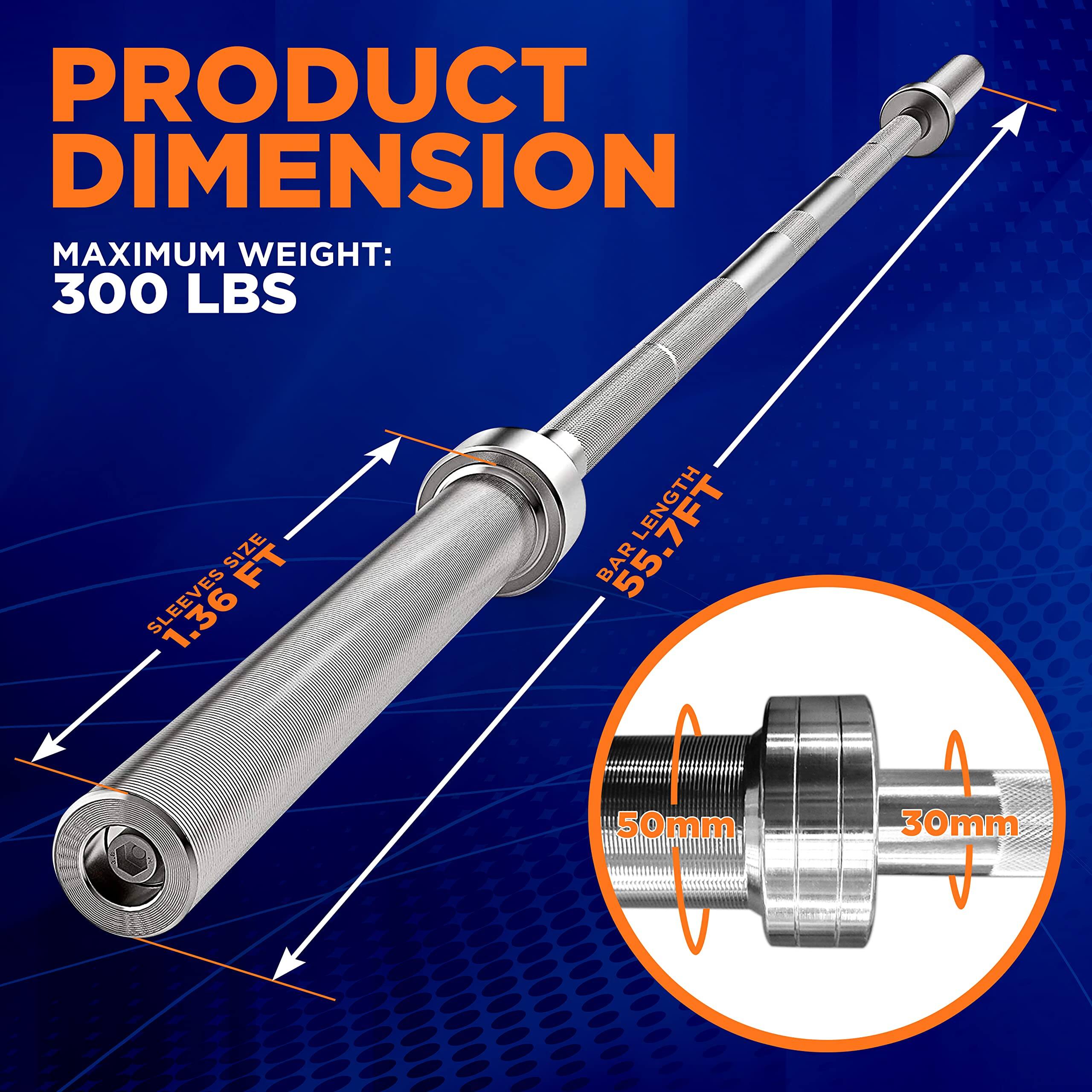 PRODUCT DIMENSION  
MAXIMUM WEIGHT: 300 LBS  
SIZE: 1.36 FT  
LENGTH: 55.7 FT  
BAR: 55.5 mm  
SLEEVES: 50 mm  
30 mm