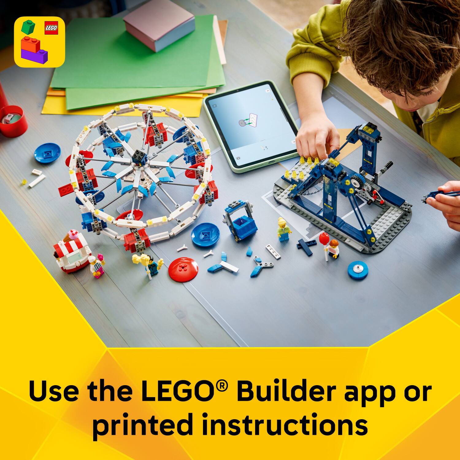 Use the LEGO® Builder app or printed instructions
