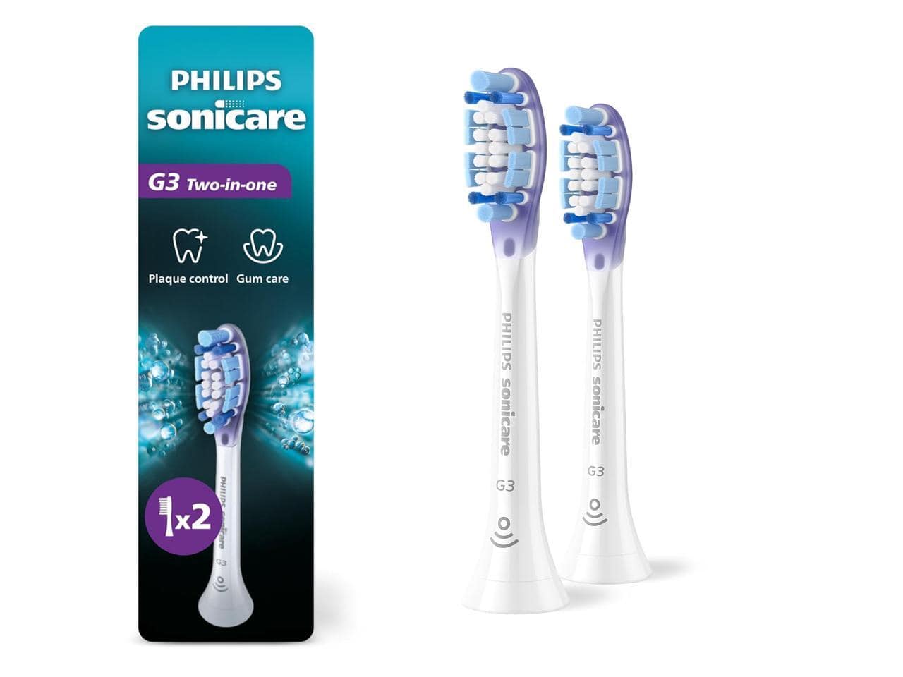 Philips Sonicare - 2-in-1 Plaque Control + Gum Care (G3) Replacement Brush Heads, White, HX9052/77, 2pk