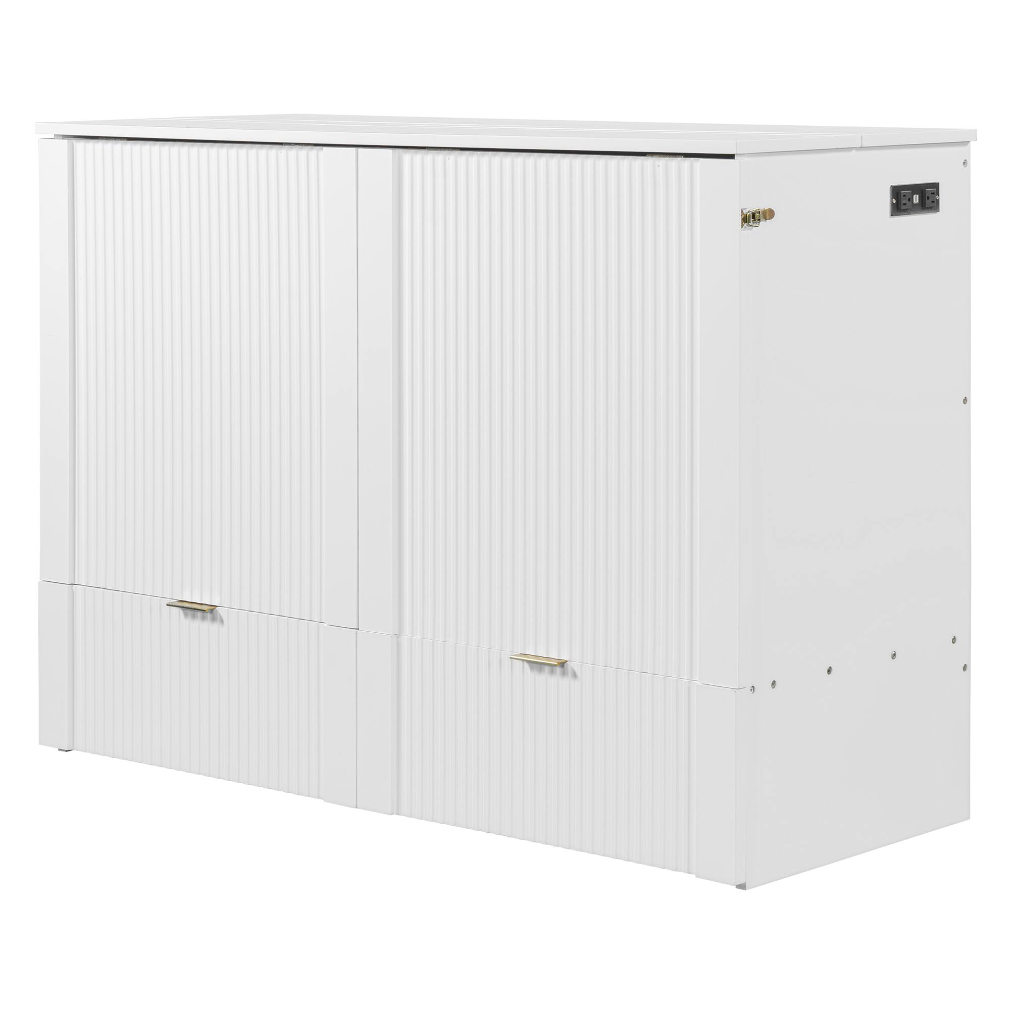Alt View 2. Tiramisubest - Full Size Murphy Bed with Drawer, Sockets, USB, Pulley, White, Plywood, 76x57x42 inches, 208 lbs - White.