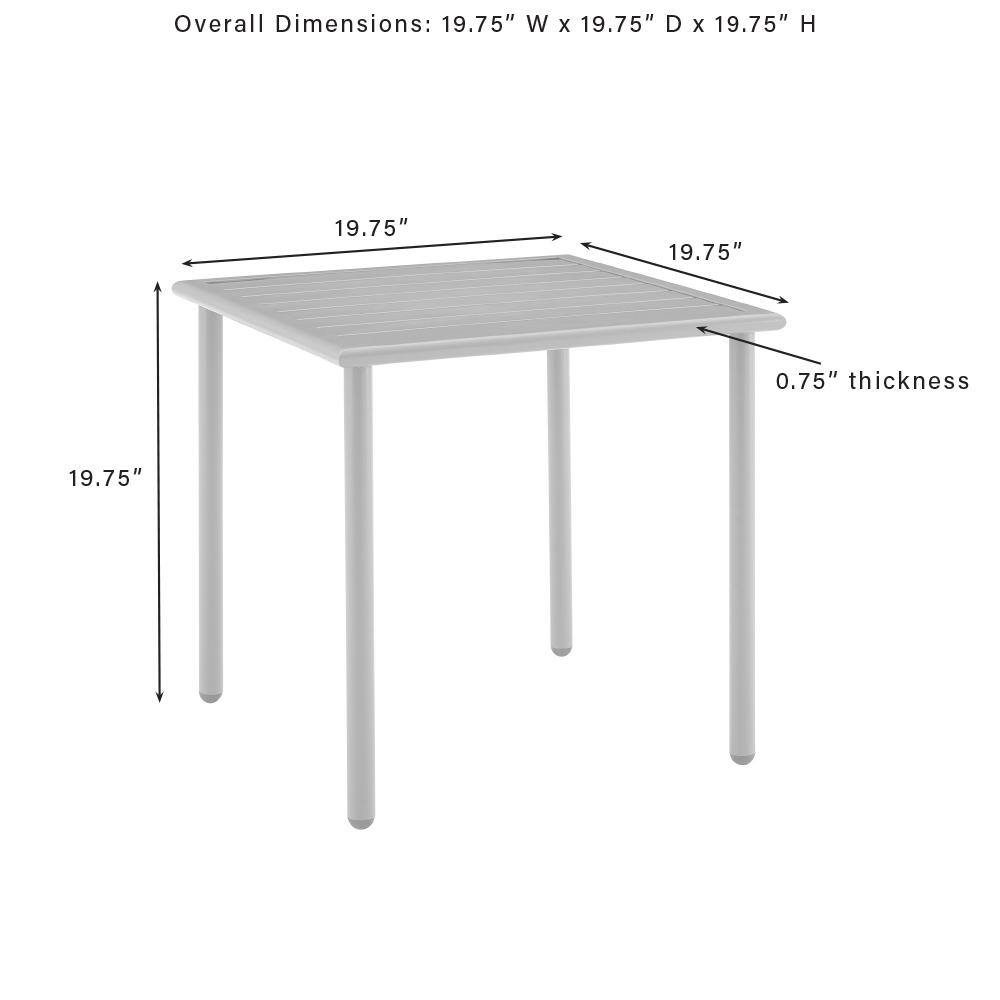Overall Dimensions: 19.75" W x 19.75" D x 19.75" H  
19.75"  
19.75"  
0.75" thickness  
19.75"