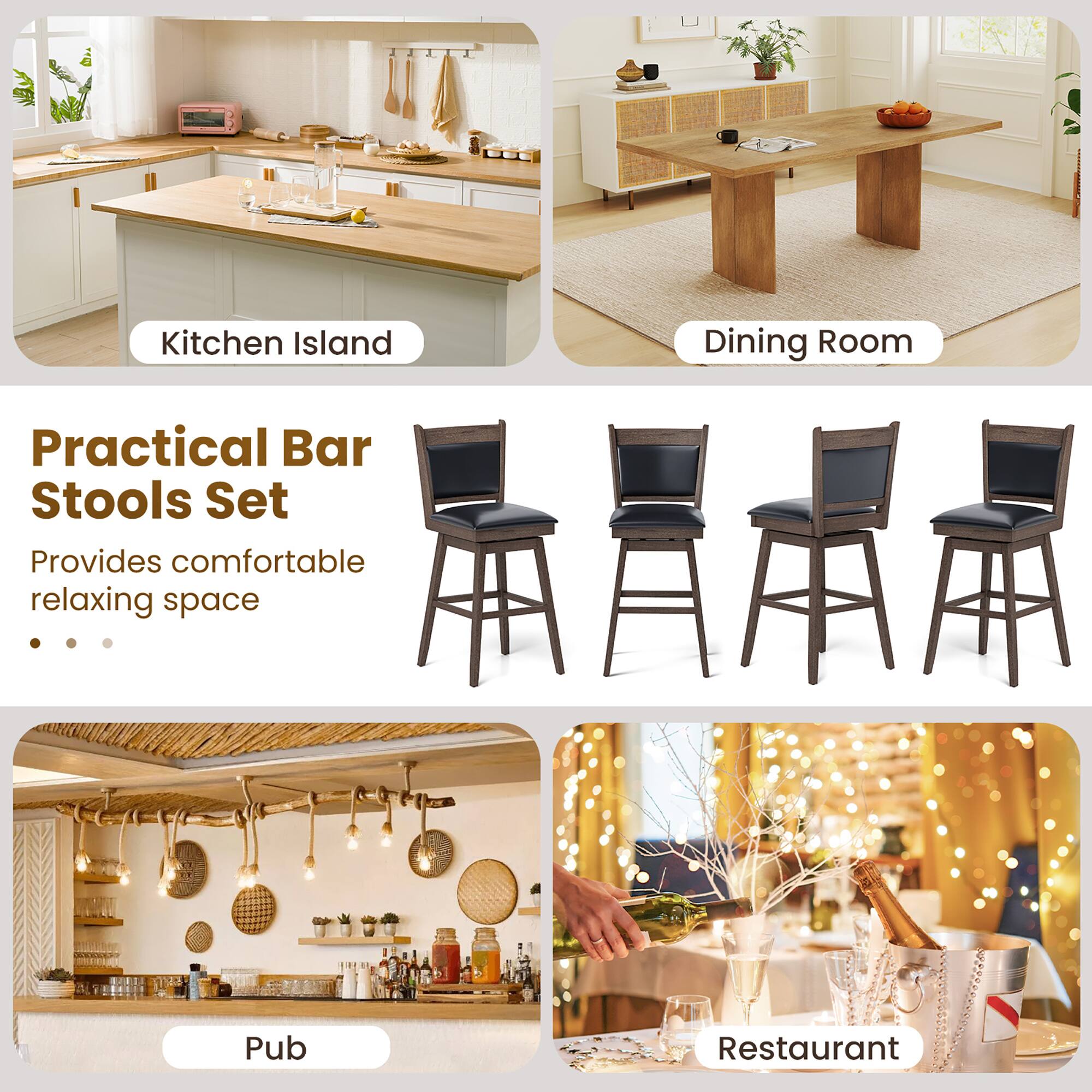 Kitchen Island, Dining Room, Pub, Restaurant, Practical Bar Stools Set, Provides comfortable relaxing space