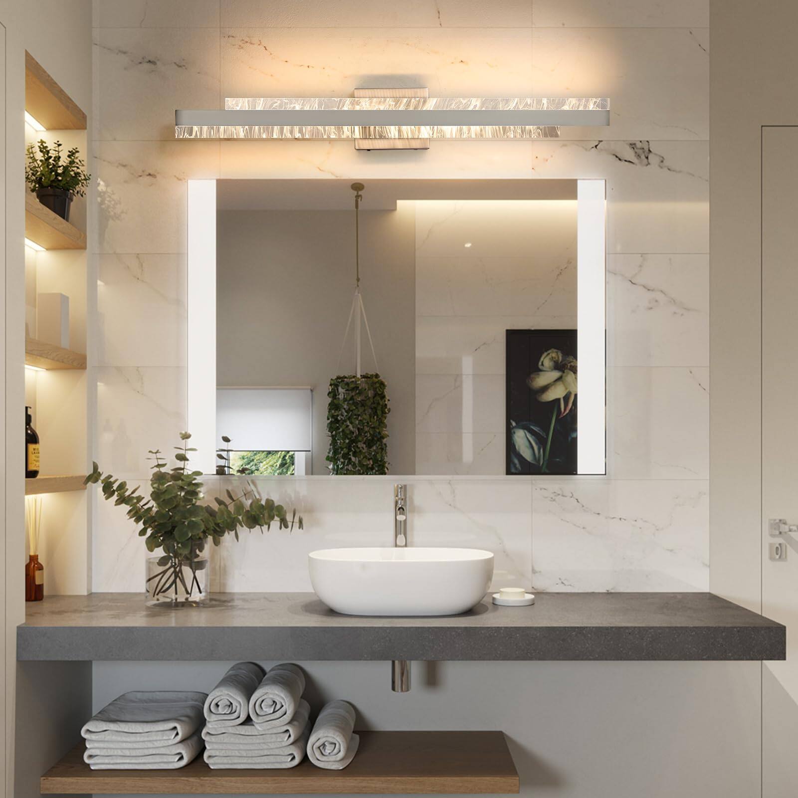 Alt View 2. PO3TICJUNKI3 - Modern Bathroom Vanity Light Brushed Nickel Inch w Dimmable Led Bath Bar Light Fixtures Over Mirror Wall - Black 27inch.