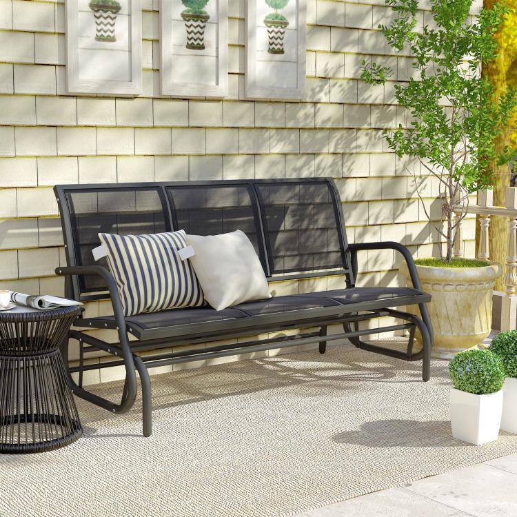 Alt View 9. PULUZ - 3-Person Outdoor Patio Glider Bench, Porch Glider Swing with 3 Seats, Breathable Mesh Fabric, Metal Frame - Black.