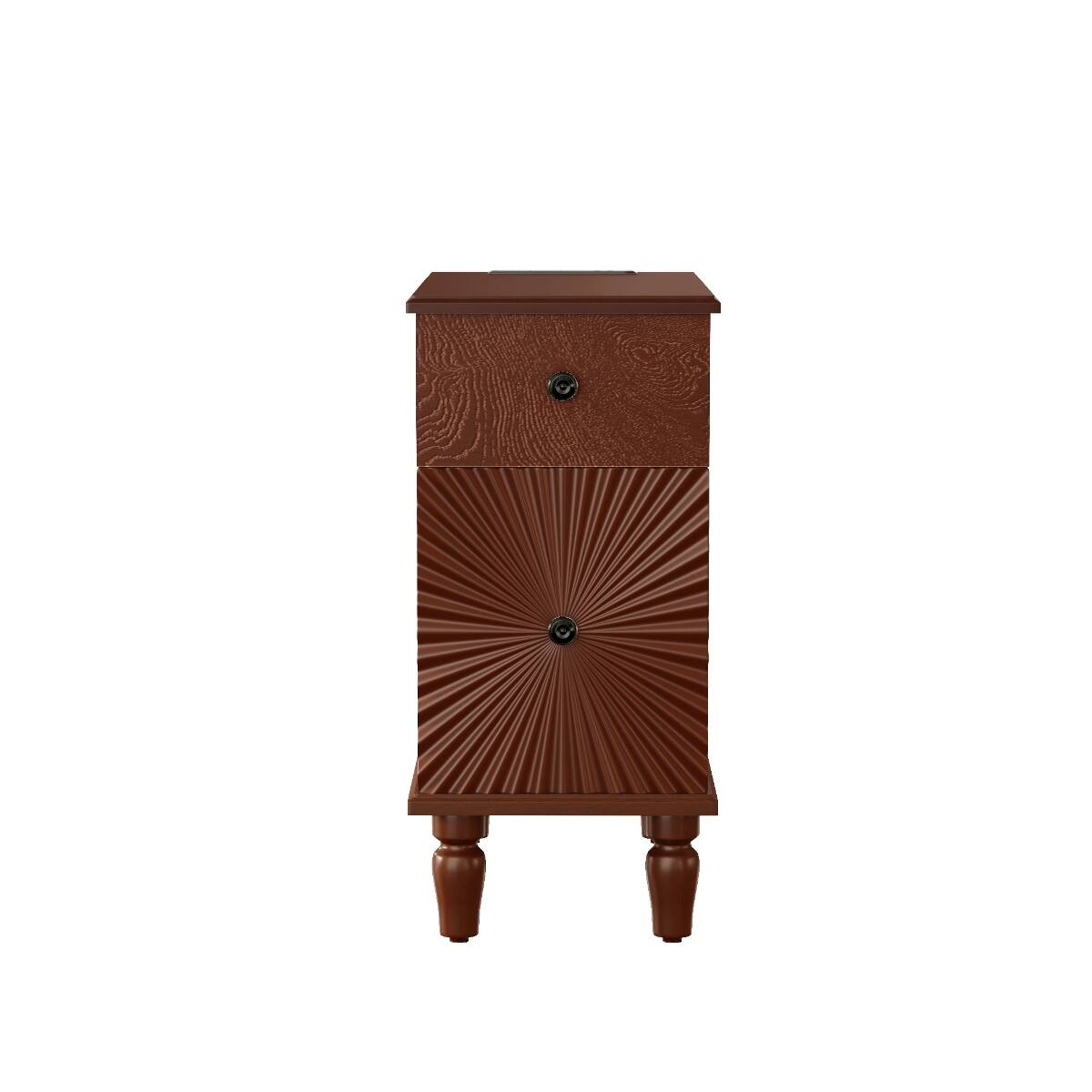 Alt View 8. Loheer - Loheer Two Drawer Nightstand, Walnut Narrow Sofa Side Table with Charging Station for Bedroom or Living Room - Walnut.