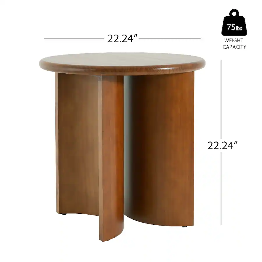 Loheer Finish Pine Wood Round Side Table with Fan Shaped Legs Mid ...