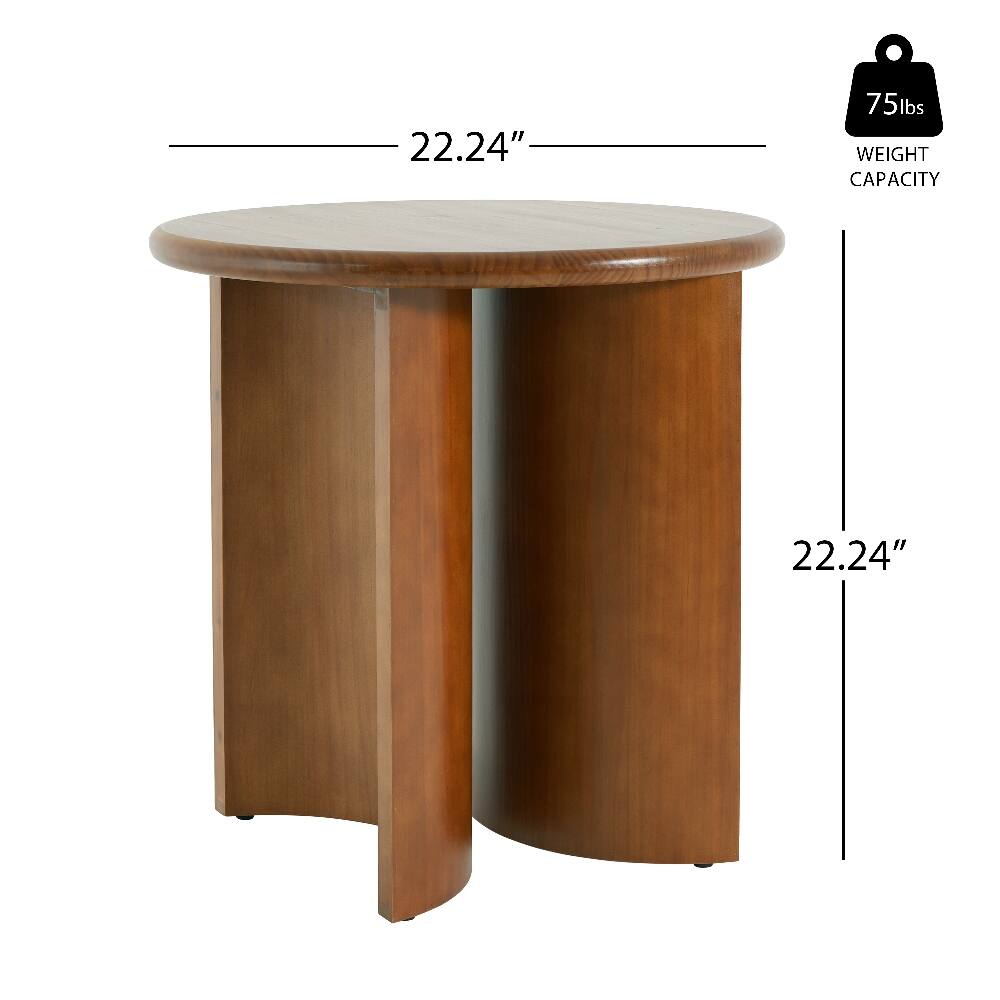 Loheer Finish Pine Wood Round Side Table with Fan Shaped Legs Mid ...