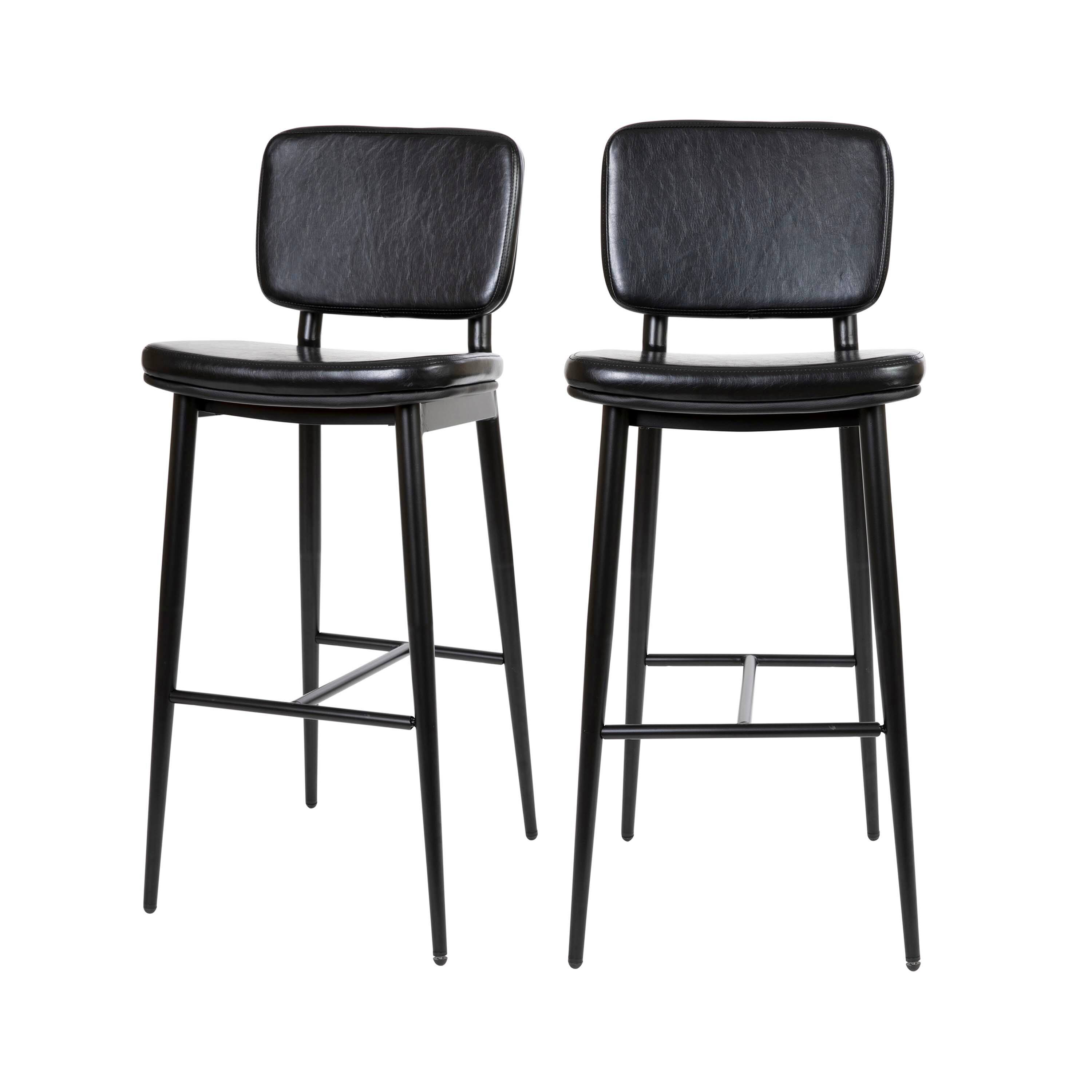 Alt View 1. Emma + Oliver - Set of 2 LeatherSoft Barstools with Iron Frame-Integrated Footrest - Black.