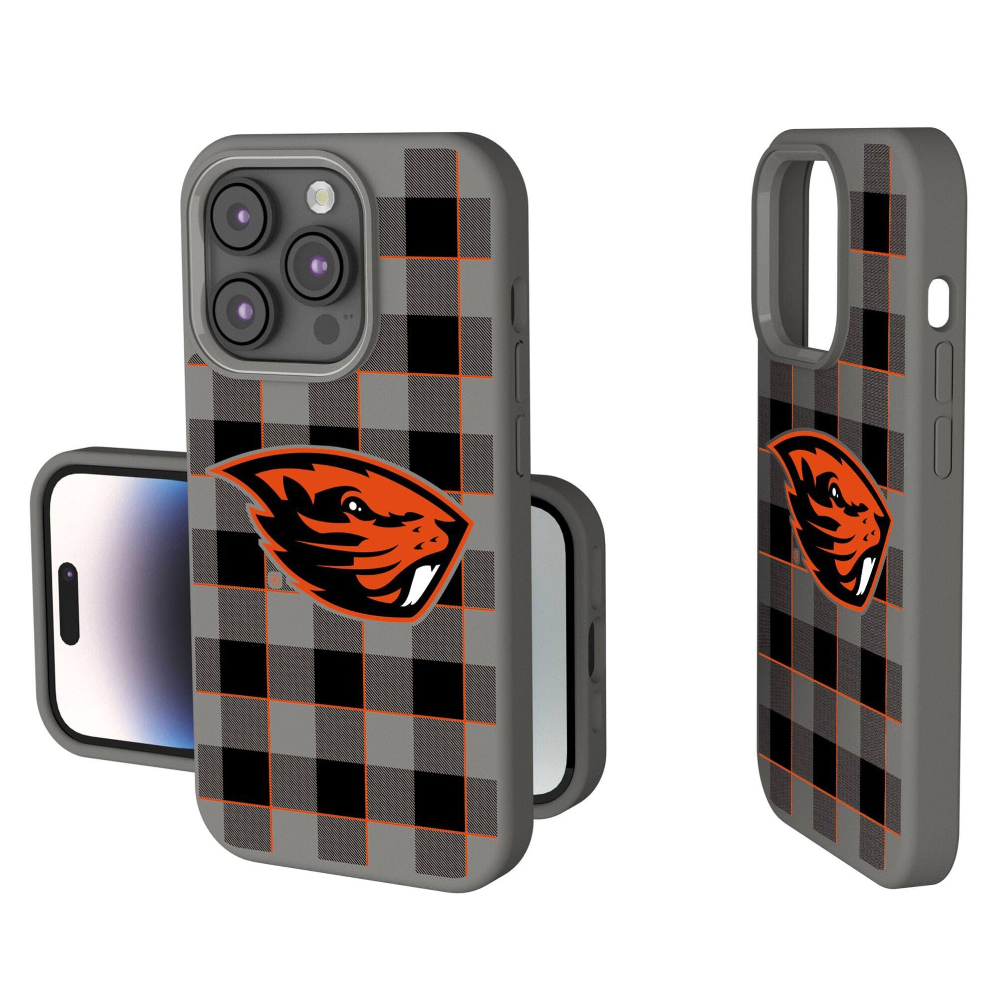 Front. Keyscaper - Oregon State Beavers Plaid Soft Touch iPhone Case - 14 Plus - Gray.