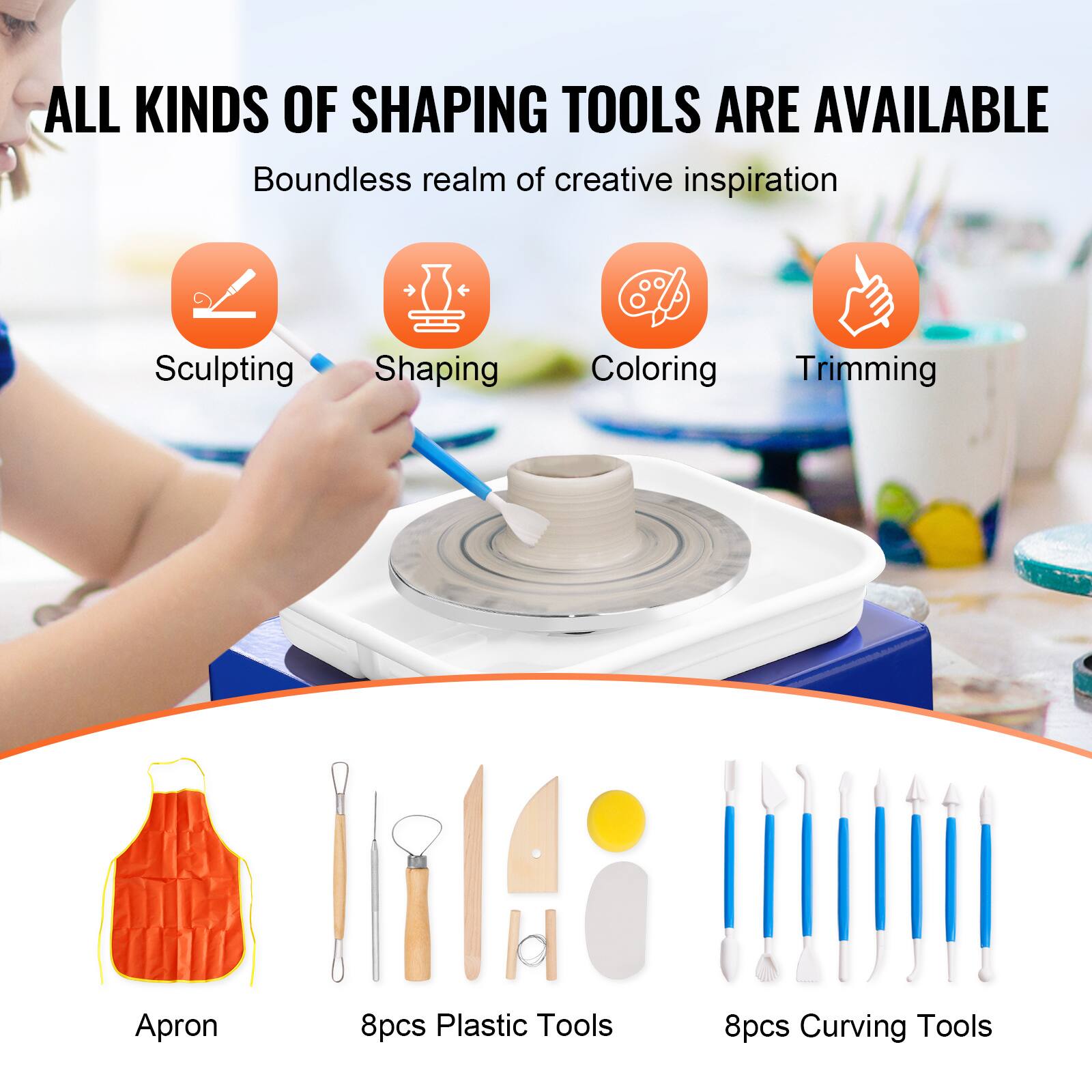 ALL KINDS OF SHAPING TOOLS ARE AVAILABLE
Boundless realm of creative inspiration
Sculpting
Shaping
Coloring
Trimming
Apron
8pcs Plastic Tools
8pcs Curving Tools