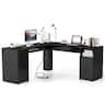 Costway - L-Shaped Corner Computer Desk Writing Table Study Workstation w/ Drawers Storage - Black