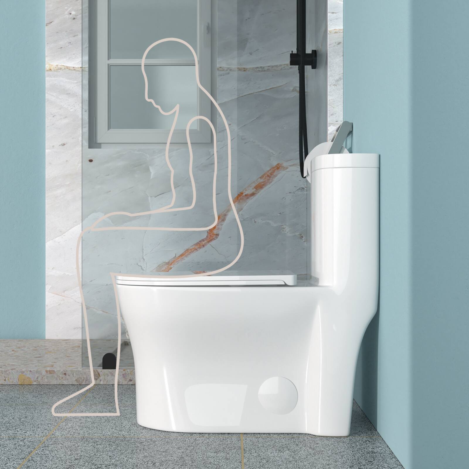 Alt View 2. TinyHomie - Ceramic One Piece Toilet for Bathroom 12 inch Rough Dual Flush with Soft Closing Seat Powerful Dual Flush - White.