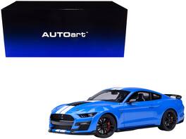 Ford Mustang Shelby GT500 Grabber 1/18 Model Car by Autoart - Blue with White Stripes