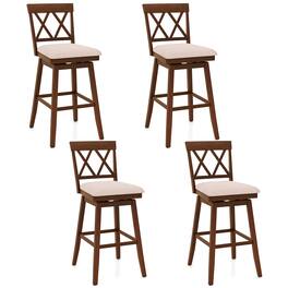 Costway - 4 PCS 29" Bar Stool Wooden Chair with Contoured Backrest Swivel Padded Seat for Kitchen - White/Gray