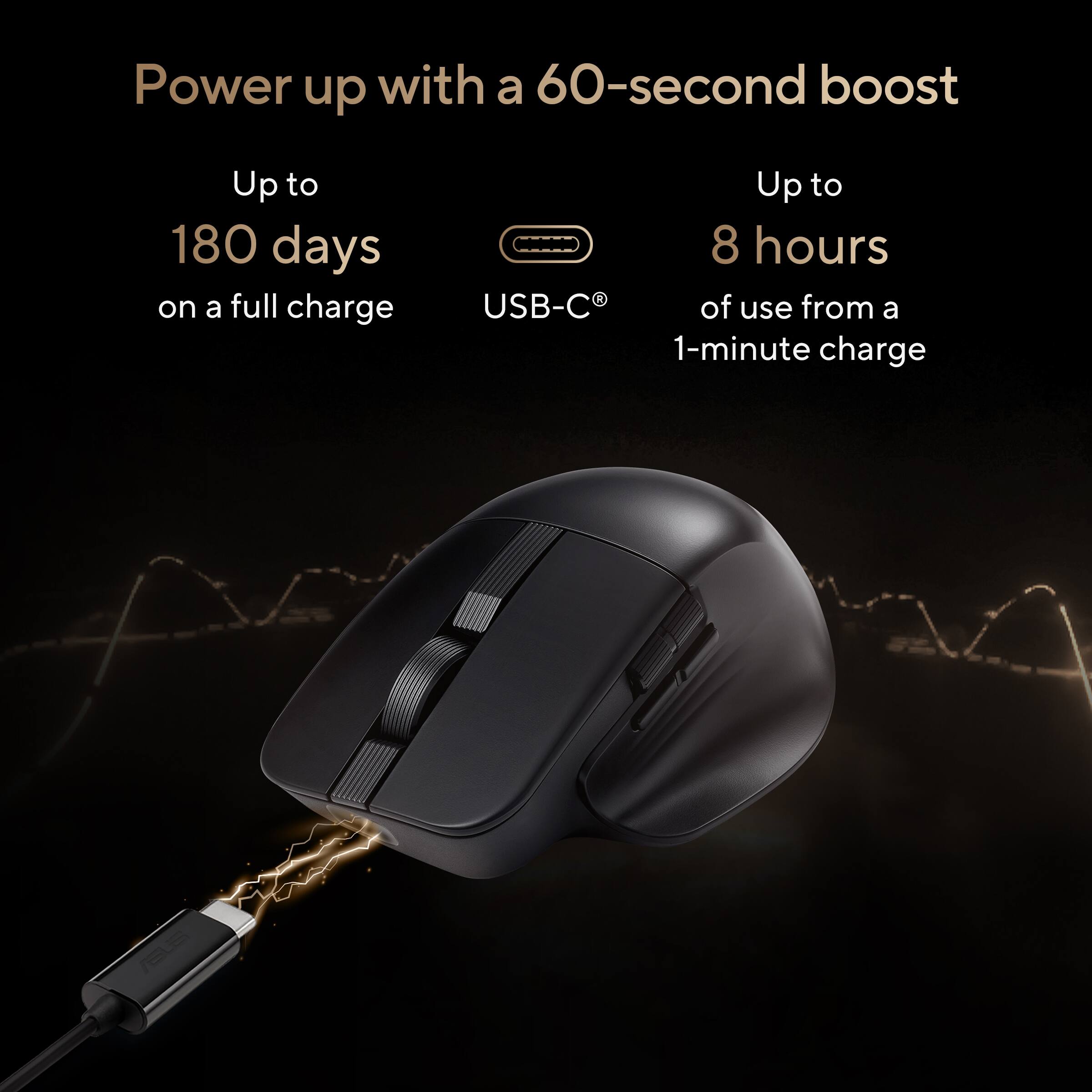 Power up with a 60-second boost

Up to 180 days on a full charge

Up to 8 hours of use from a 1-minute charge

USB-C®