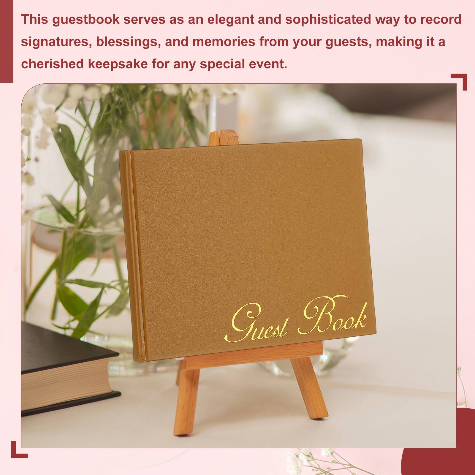 This guestbook serves as an elegant and sophisticated way to record signatures, blessings, and memories from your guests, making it a cherished keepsake for any special event.