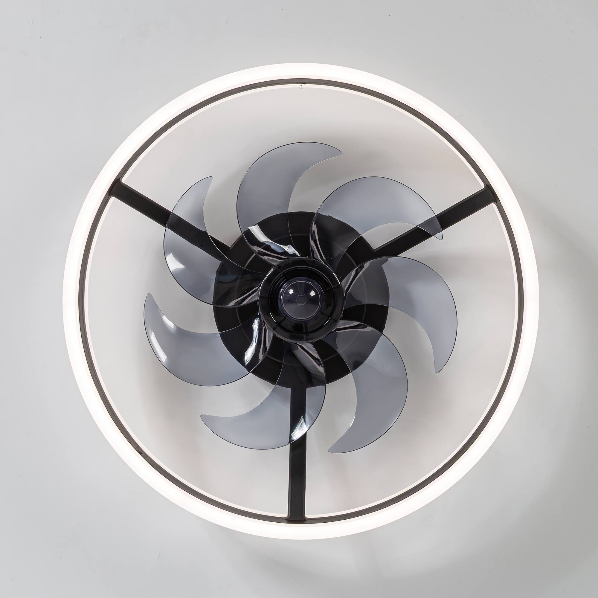Alt View 8. Breezary - 20-Inch Flush Mount Enclosed Ceiling Fan with LED Light, Remote Control, 7 Blades, Reversible DC Motor - Black and Transparent.