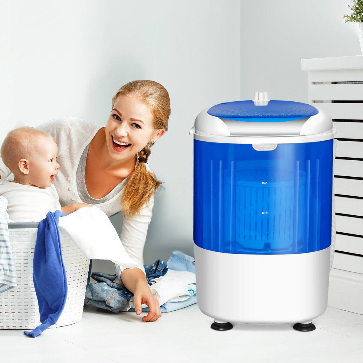 Left. Costway - 5.5 lb. Portable Mini Compact Washing Machine Electric Laundry Spin Washer Dryer - Blue and White.