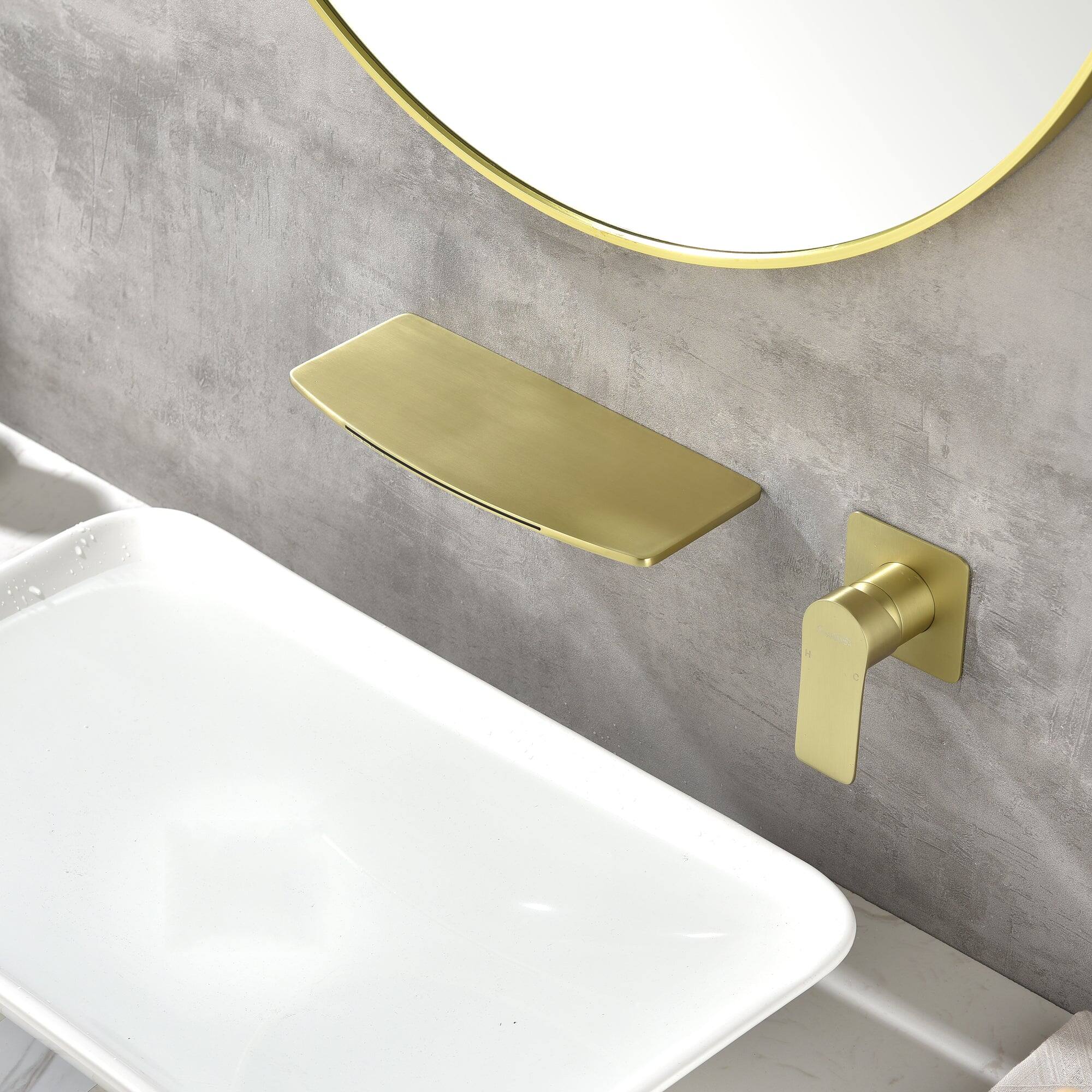 Alt View 10. Boyel Living - Modern Waterfall Single Handle Wall Mounted Faucet (Use at Basin or Bathtub) with Rough-in Valve - Brushed Gold.
