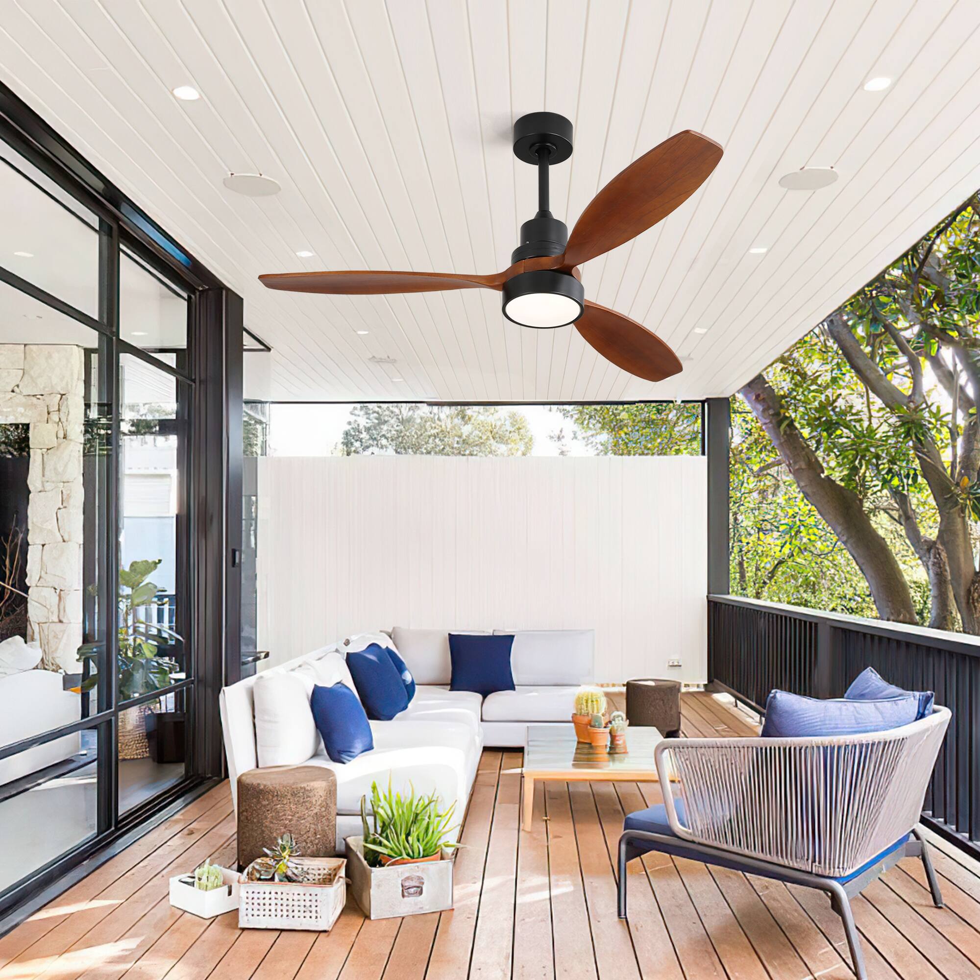 Alt View 3. HOMLUX - 52 Inch Integrated LED Indoor Low Profile Ceiling Fan with Light and Remote Control for Patio Living Room - Black.