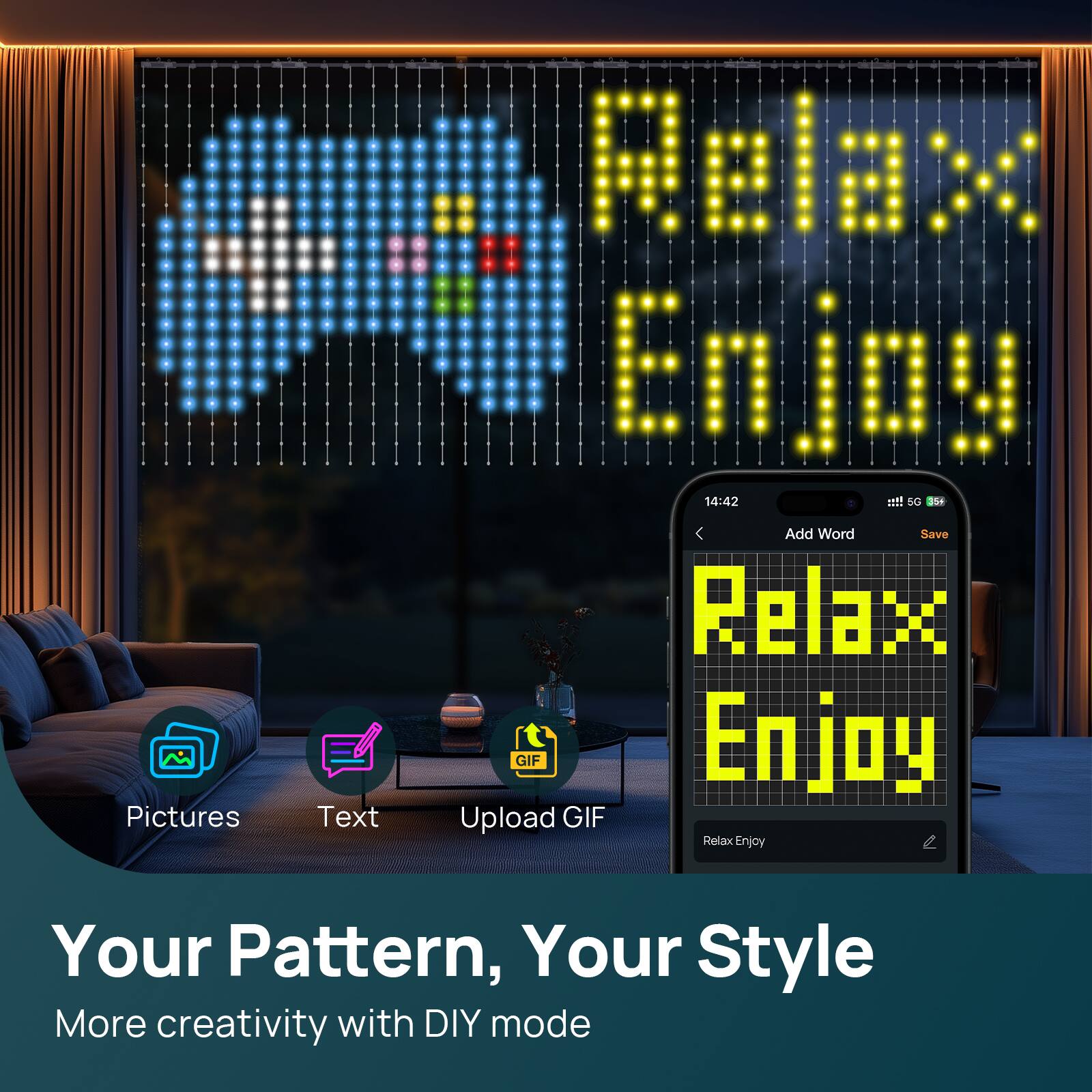 Relax Enjoy

Your Pattern, Your Style

More creativity with DIY mode

Pictures Text Upload GIF

Relax Enjoy

Add Word Save

Relax Enjoy