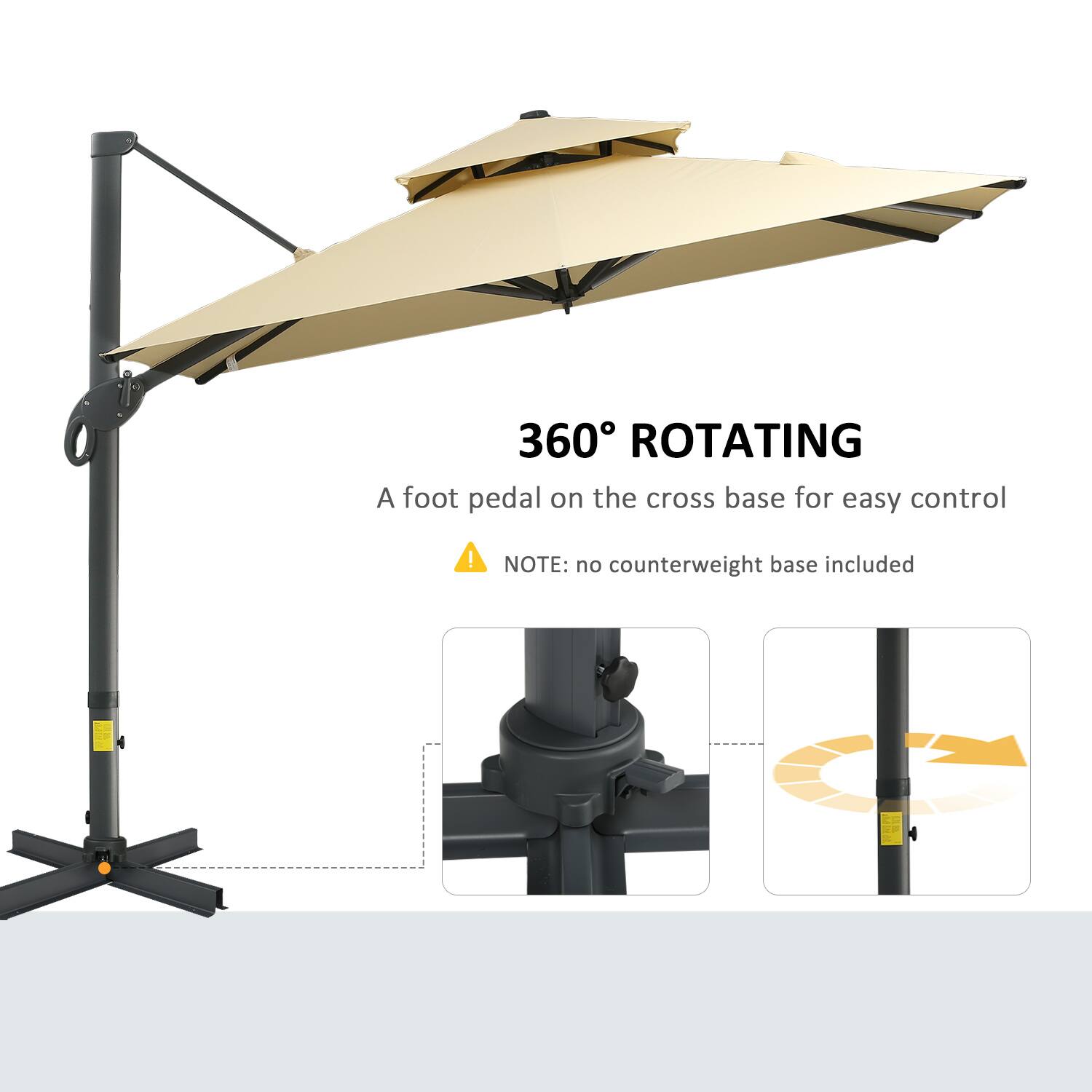 360° ROTATING  
A foot pedal on the cross base for easy control  
NOTE: no counterweight base included