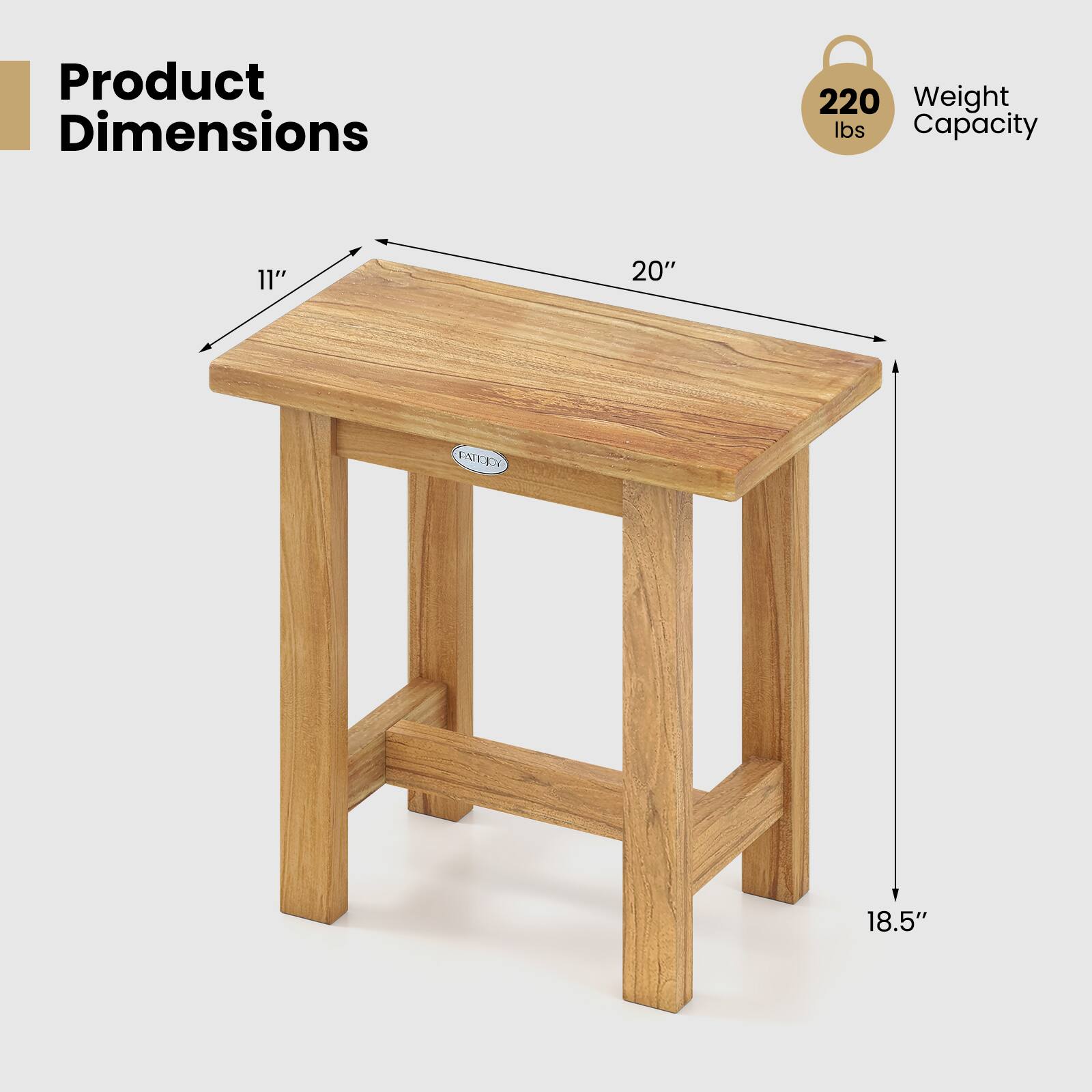 Product Dimensions  
11" x 20" x 18.5"  
Weight Capacity: 220 lbs