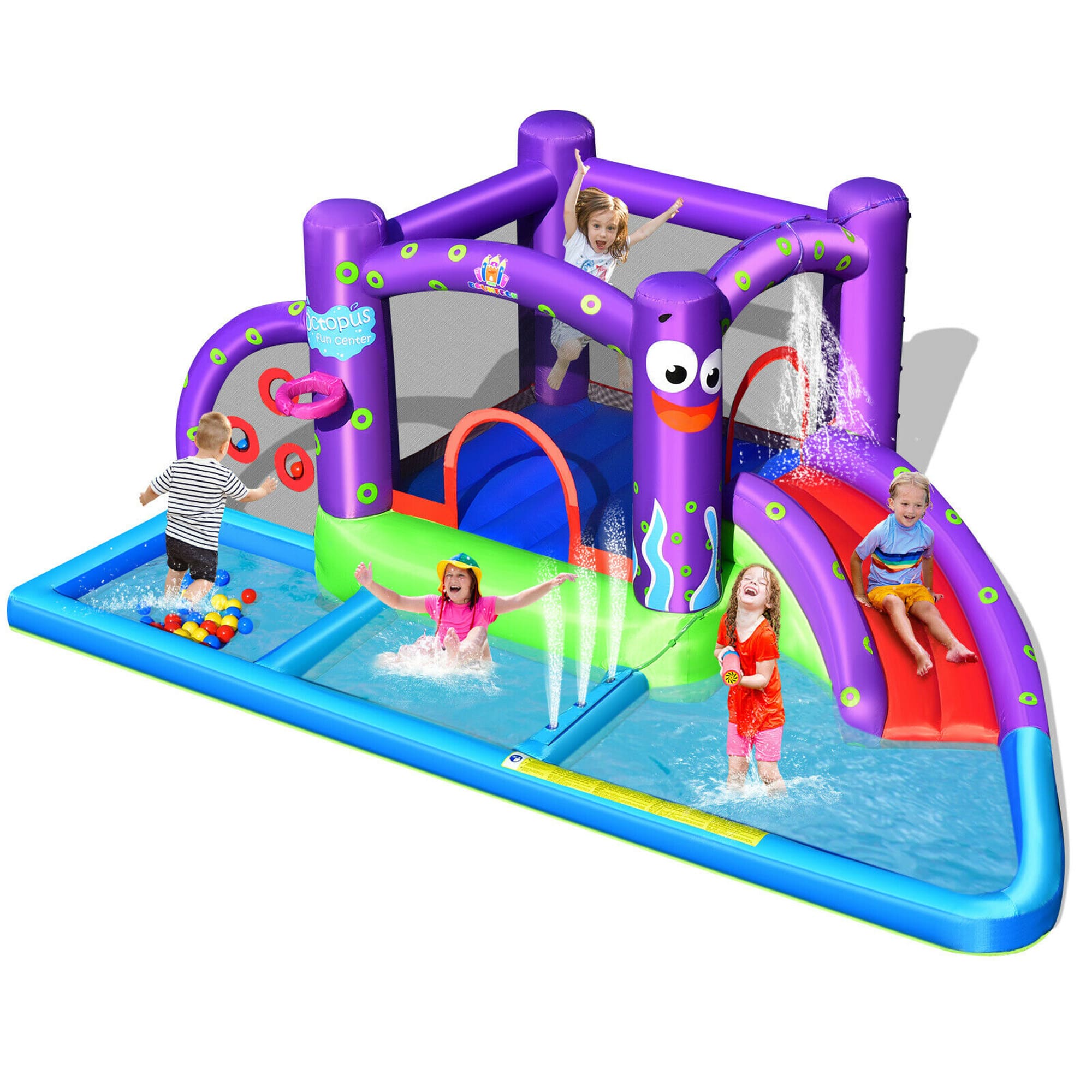 Costway - Inflatable Water Slide Castle Kids Bounce House w/ Octopus Style Blower Excluded - Multicolor