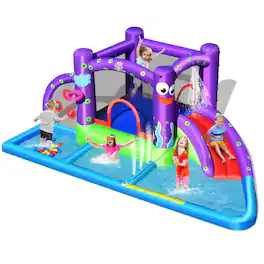 Costway - Inflatable Water Slide Castle Kids Bounce House w/ Octopus Style Blower Excluded - Multicolor