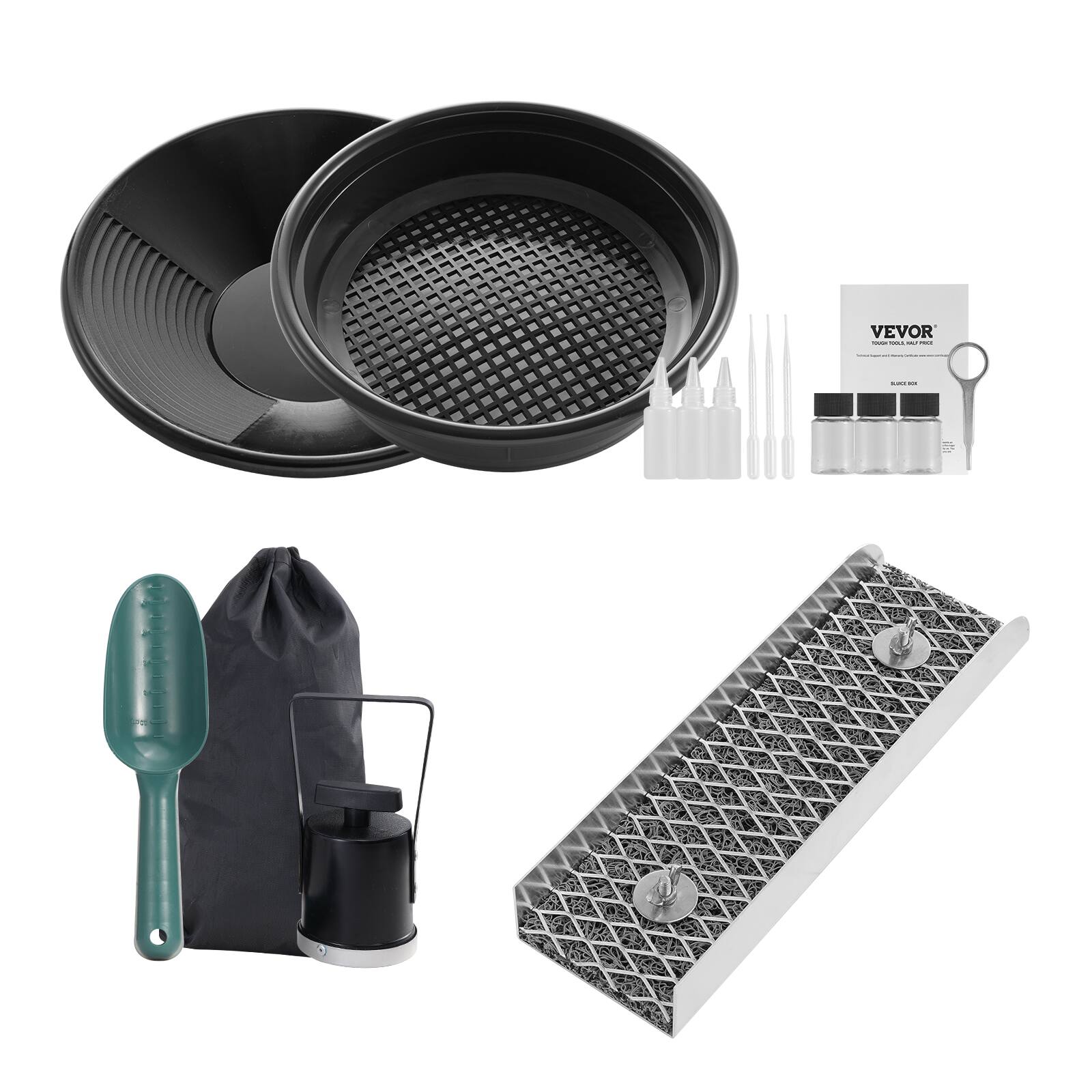 Alt View 5. VEVOR - Mini Sluice Box Gold Panning Kit, 12inch Aluminum Alloy Gold Mining Equipment, 16 PCS Gold Prospecting Kit with Gold Pan - Silver.