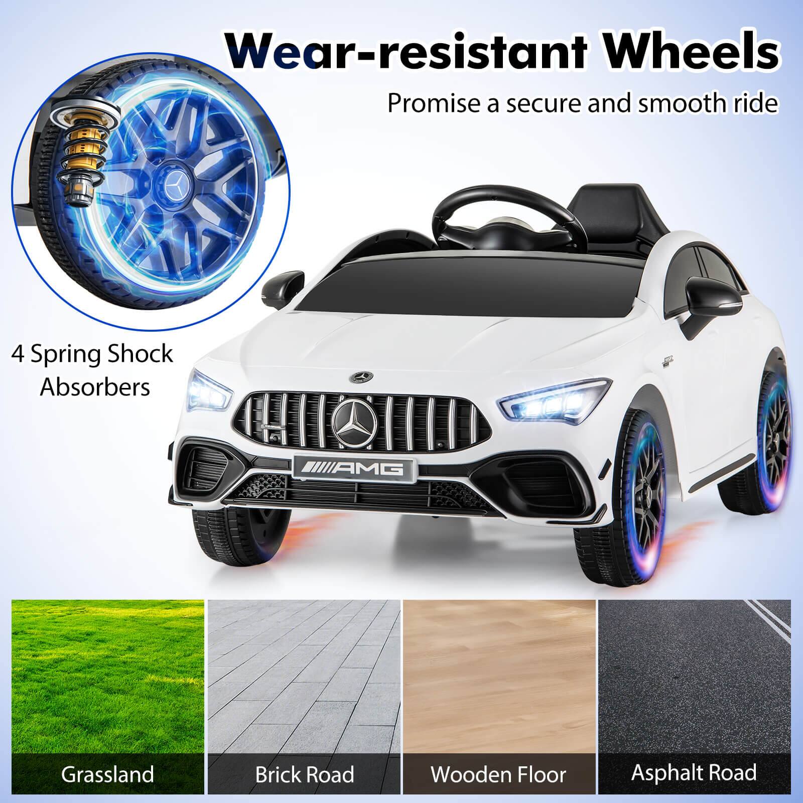 Wear-resistant Wheels  
Promise a secure and smooth ride  

4 Spring Shock Absorbers  

Grassland  
Brick Road  
Wooden Floor  
Asphalt Road