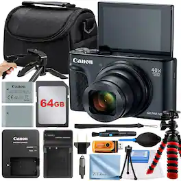 Canon - PowerShot SX740 HS Camera with 64GB Card + Case + Tripod + Pistol Grip + ZeeTech Pro - Black